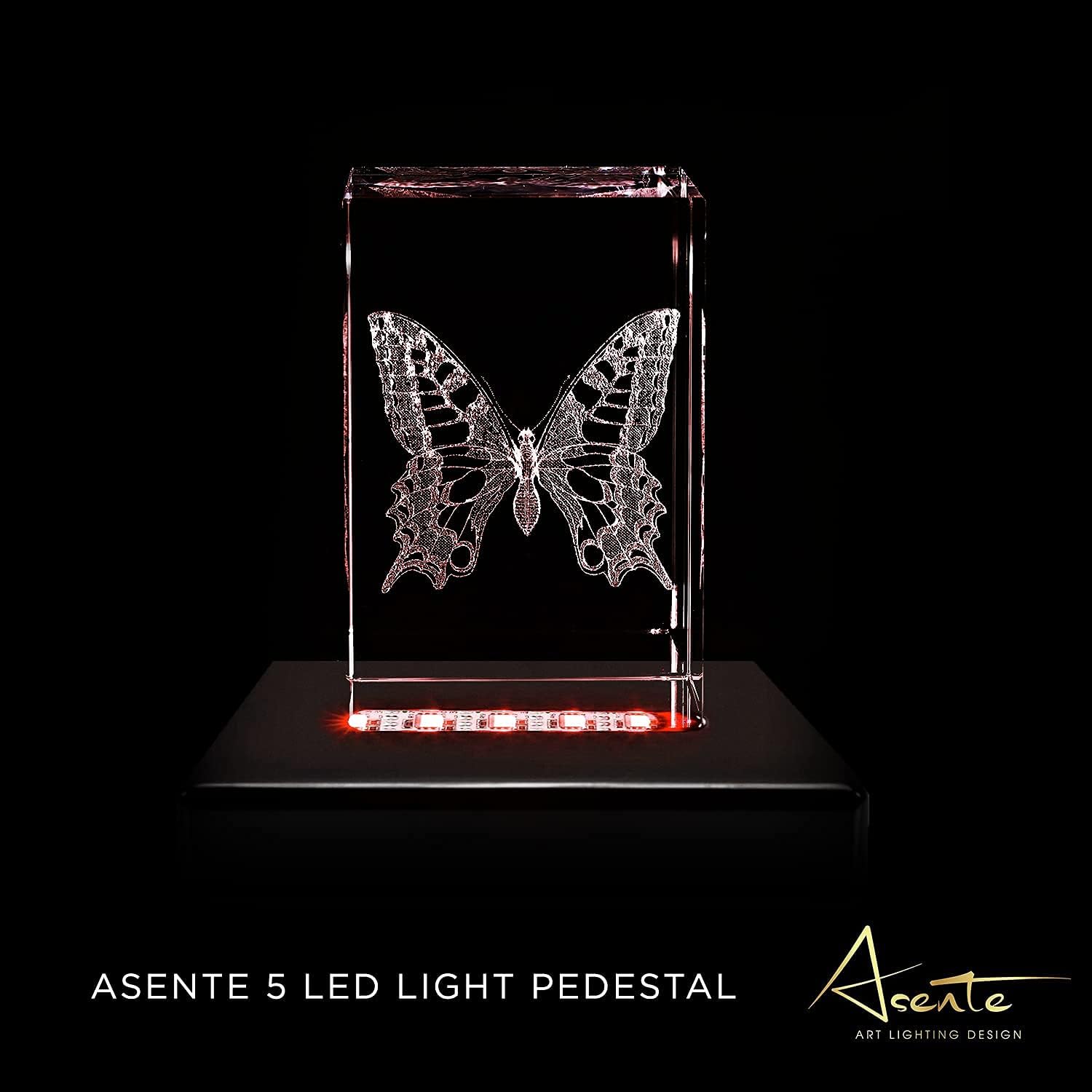 Private Label 5 LED Light Pedestal - Programmable Black Satin Matte Base Stand AC/USB Powered - for 3D Crystal Glass Art - Trophy, Orb & Crystal Light Bases - Illuminated Holder - Lighted Paperweight OEM Wholesale Manufacturer
