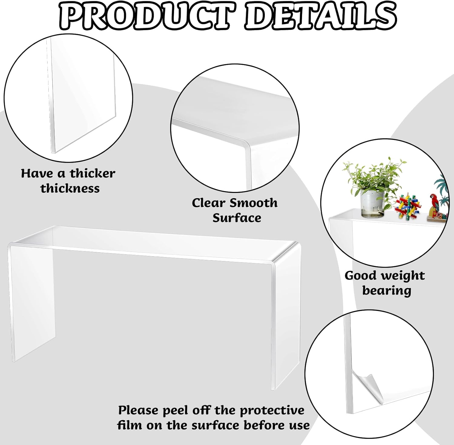 Private Label Soaoo 4 Pcs Large Clear Acrylic Riser for Display Acrylic Shelf Riser Jewelry Stand Retail Desktop Display Stand for Cupcake, Collectibles, Organize, Decor(10.25 x 4 x 4.25 Inches) OEM Wholesale Manufacturer