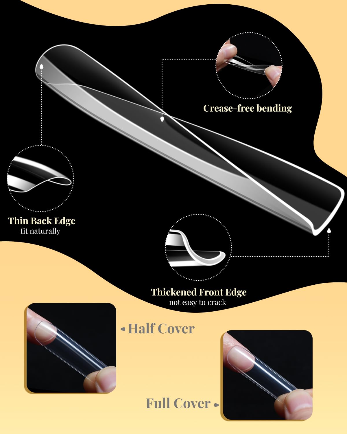 Private Label MORGLES Extra Long Tapered Square Nail Tips, 240 Pcs 3XL Full Cover Fake Tips Clear Nail Kit with Glue, Clipper, Files and Cuticle Fork for Acrylic Home DIY with Box Custom Logo Service