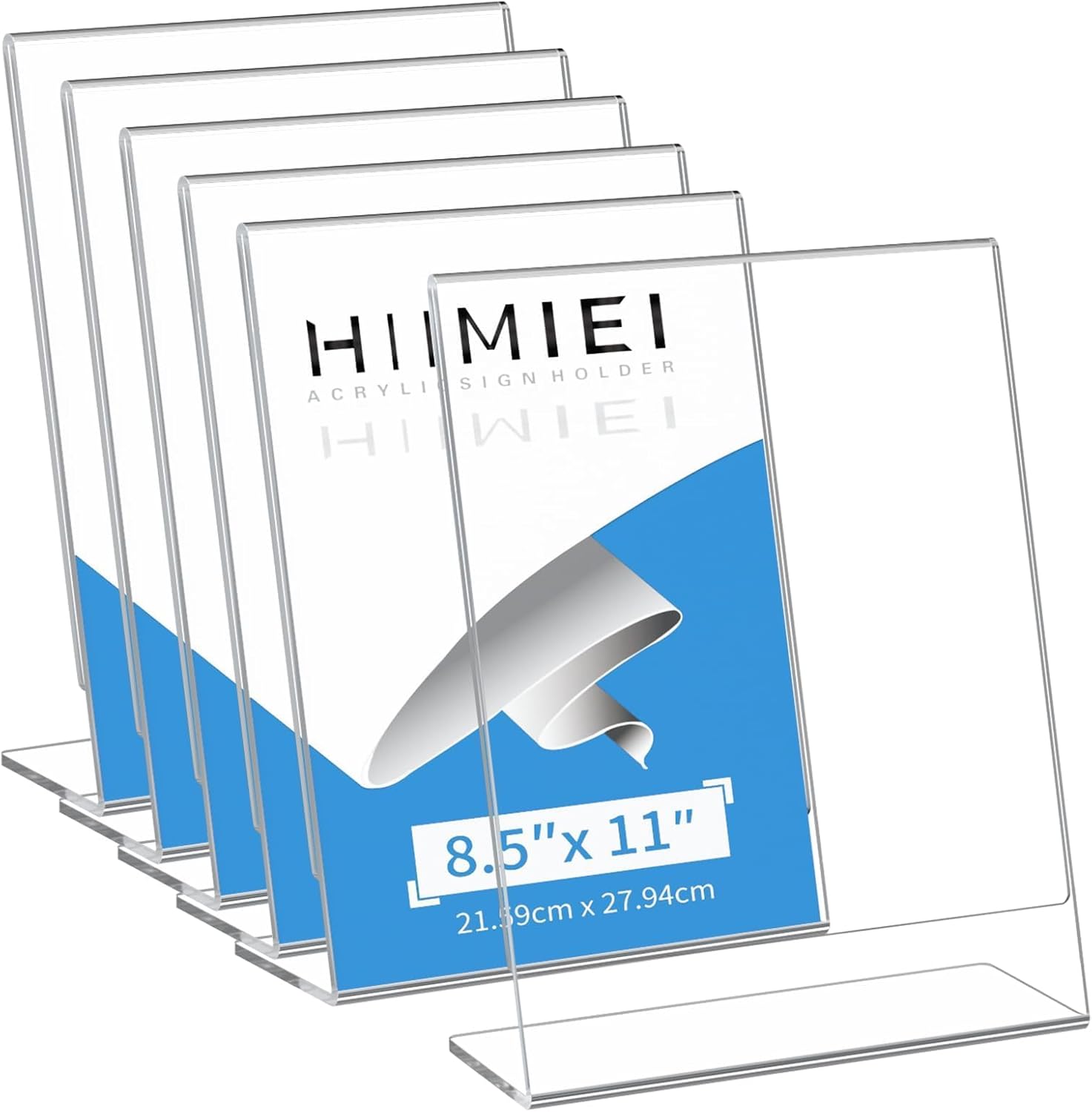 HIIMIEI Acrylic Slant Sign Holder 8.5x11 6 Pack, Plastic Table Menu Display Stand Holder, Plexi Single Ad Frame for Restaurants,Hotels,Stores