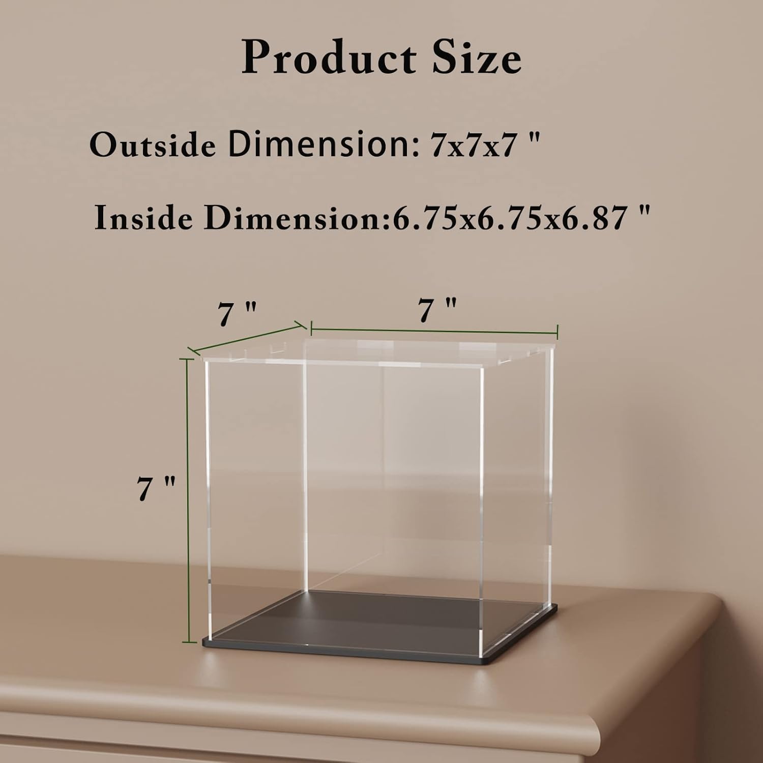 ODM Clear Acrylic Display Case with Matte Black Base, Dust-Proof Showcase, Cube Acrylic Display Box for Collectibles (7x7x7 inch) Custom Logo Service