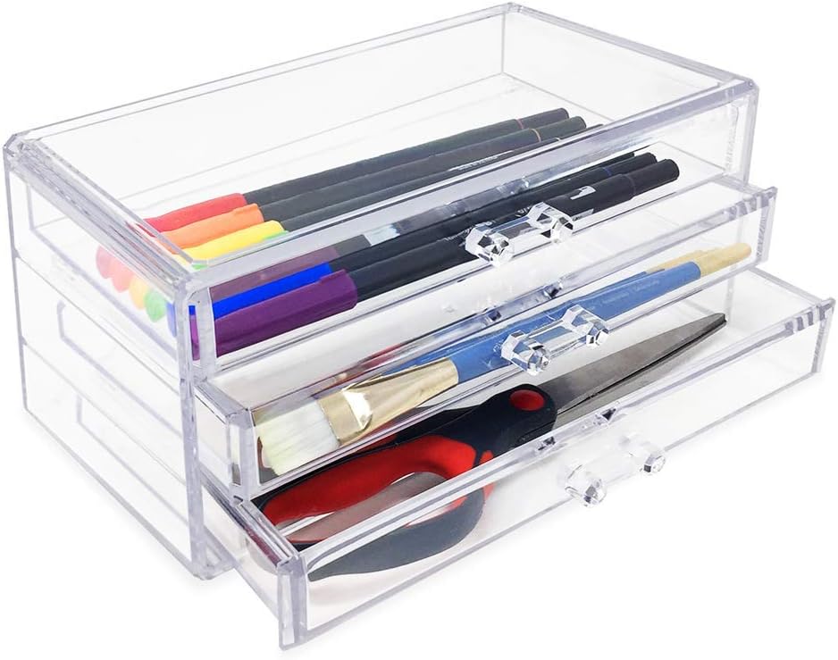 Direct Manufacturer Isaac Jacobs Clear Acrylic 3-Drawer Stackable Jewelry Organizer, Cosmetic & Makeup Case with 3-Drawer Trays, Made for Bedroom, Bathroom, Countertop & Dresser Low MOQ