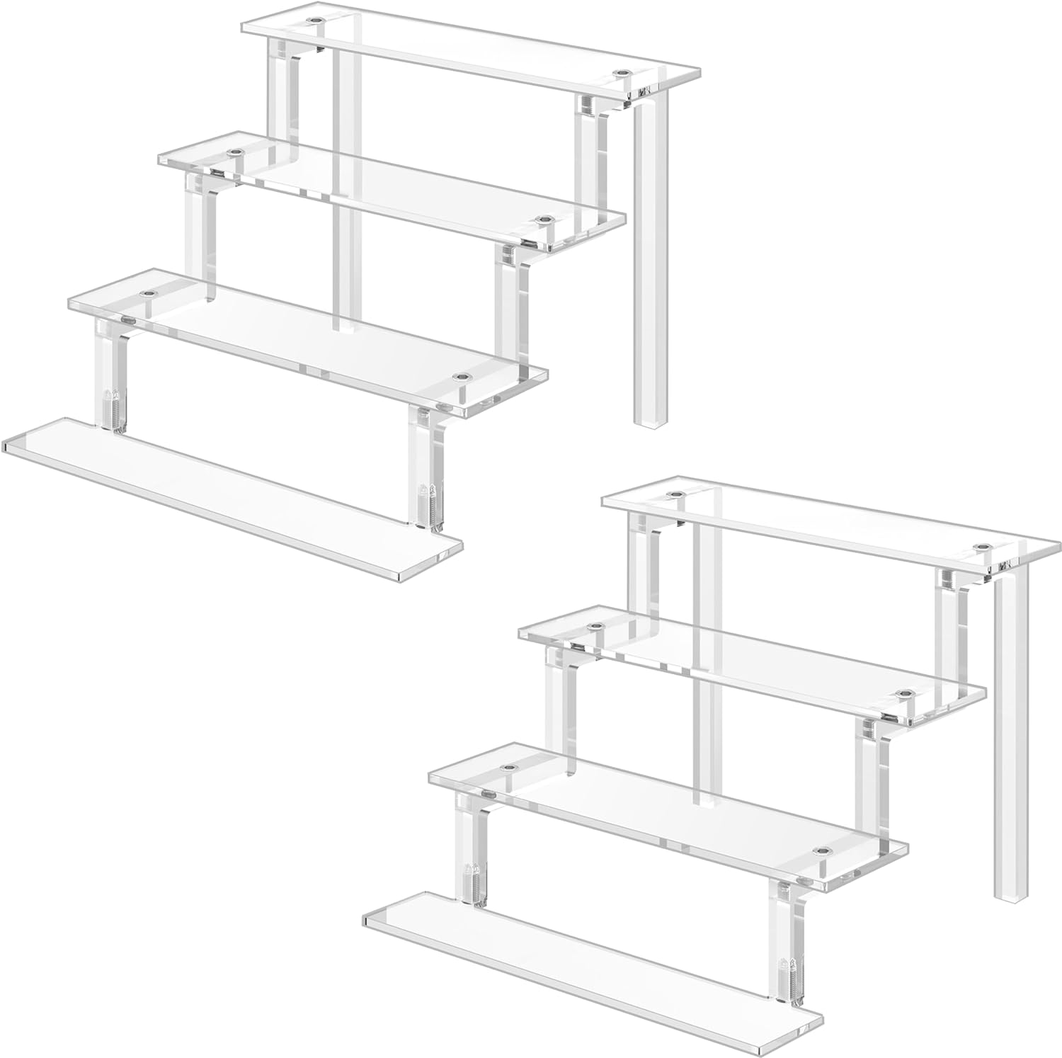 WINKINE Acrylic Display Shelves, Perfume Stand, 4 Tier Figurine Riser Shelf, Cupcake Stand Makeup Display Riser, Clear Cologne Organizer for Bedroom, Cabinet, Countertop, Desktop, 2 Pack