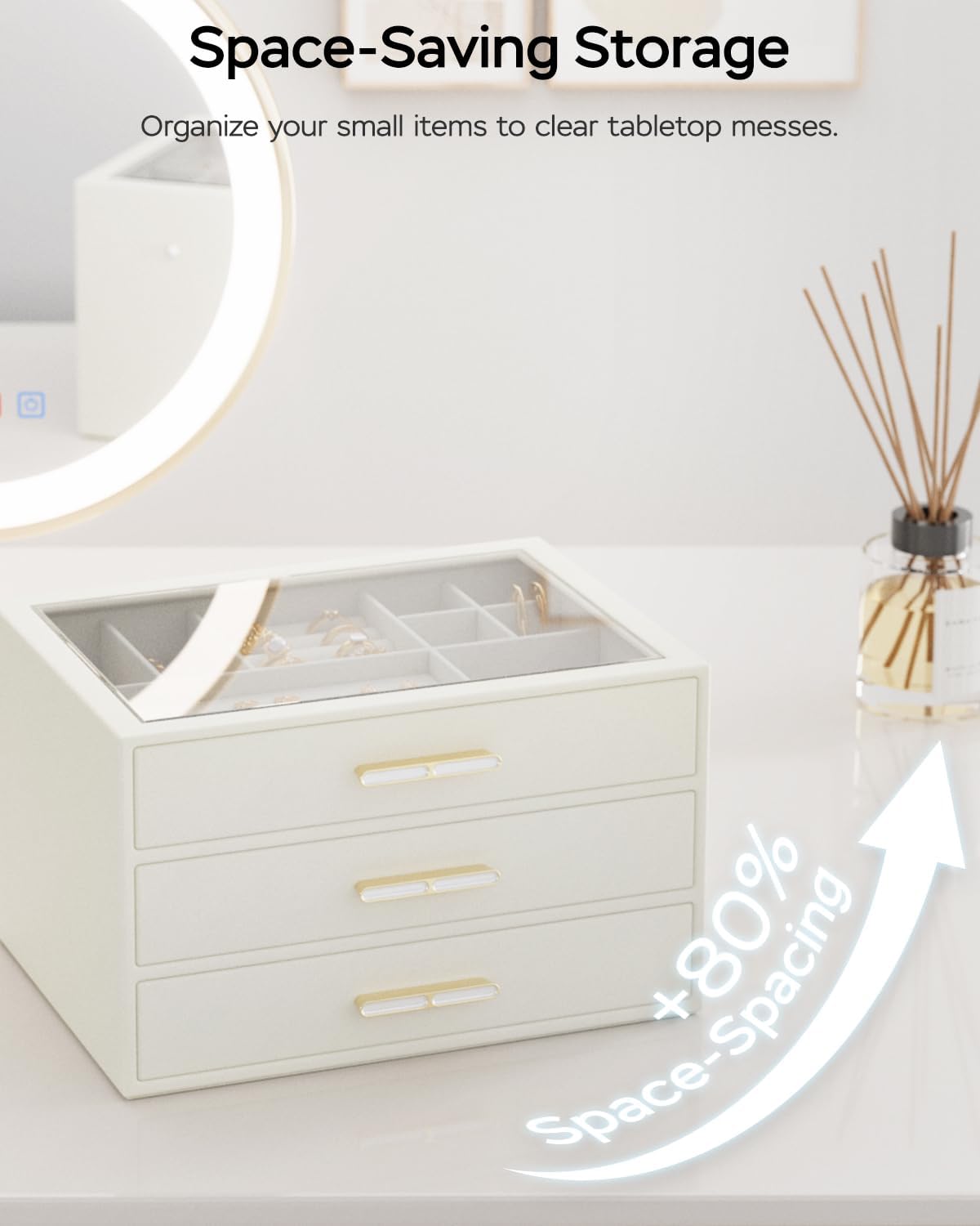Direct Manufacturer Jewelry Box for Women, 3-Layer Drawer Jewelry Organizer with Clear lid, Large Jewelry Boxes Accessory for Necklaces, Rings, Earrings, Bracelets Storage, Mothers Day Gifts for Mom, Cloud White Low MOQ