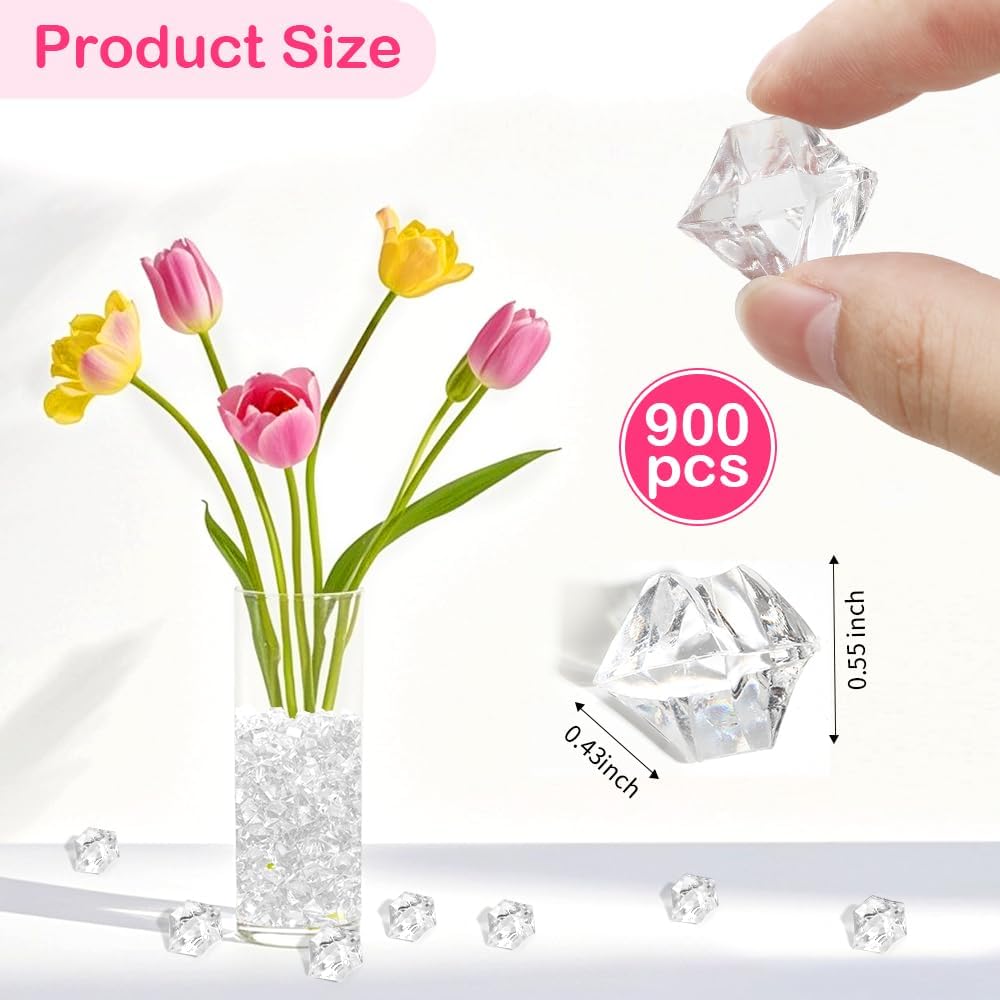 ODM Fake Ice, 900 PCS Fake Ice Cubes Clear Fake Ice Acrylic ICES Rocks Reusable ICES Gems Plastic Diamonds Rocks Vase Fillers for Wedding Party Centerpieces DIY Crafts Table Scatter Props Display Custom Logo Service