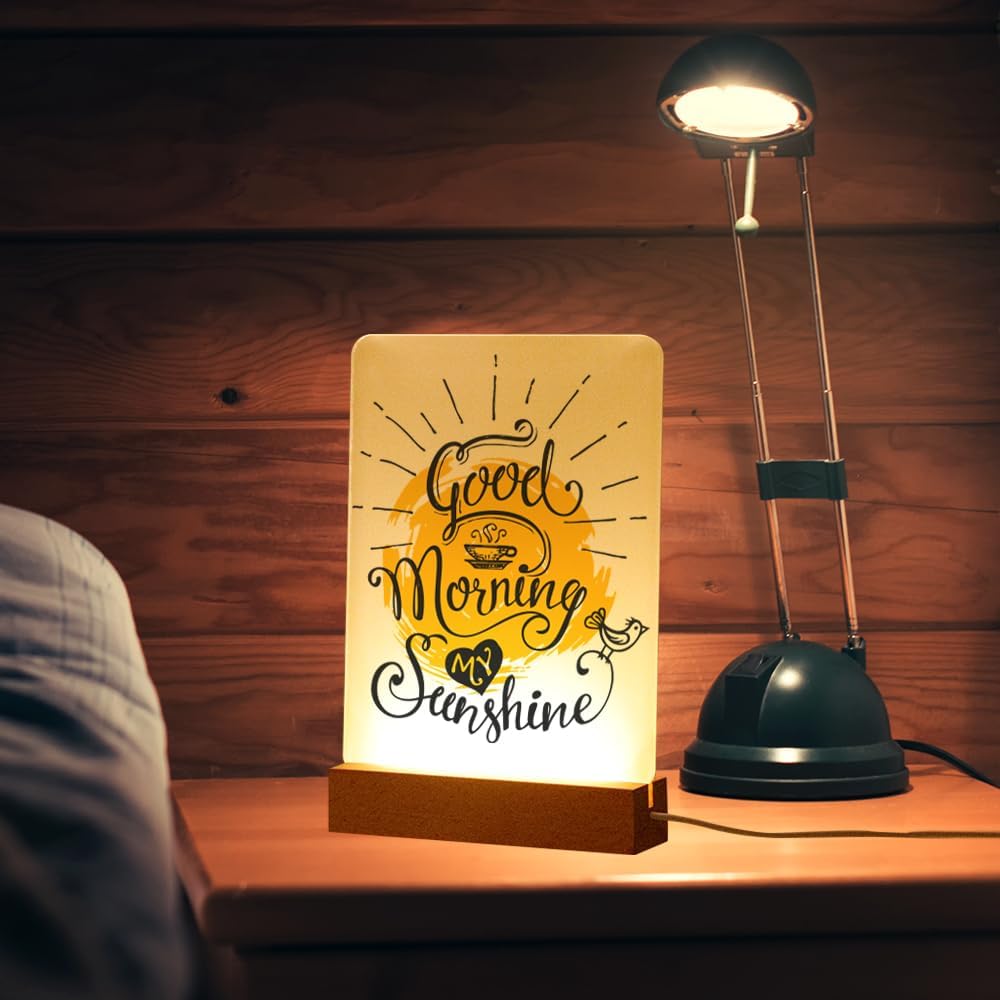 Private Label PYD Life 4 Pack Sublimation LED Acrylic Photo Frames Night Lights Blanks 6" x 8" with Warm Color Light,with Wood Stand for Heat Press Machine Printing Ecommerce Ready Product