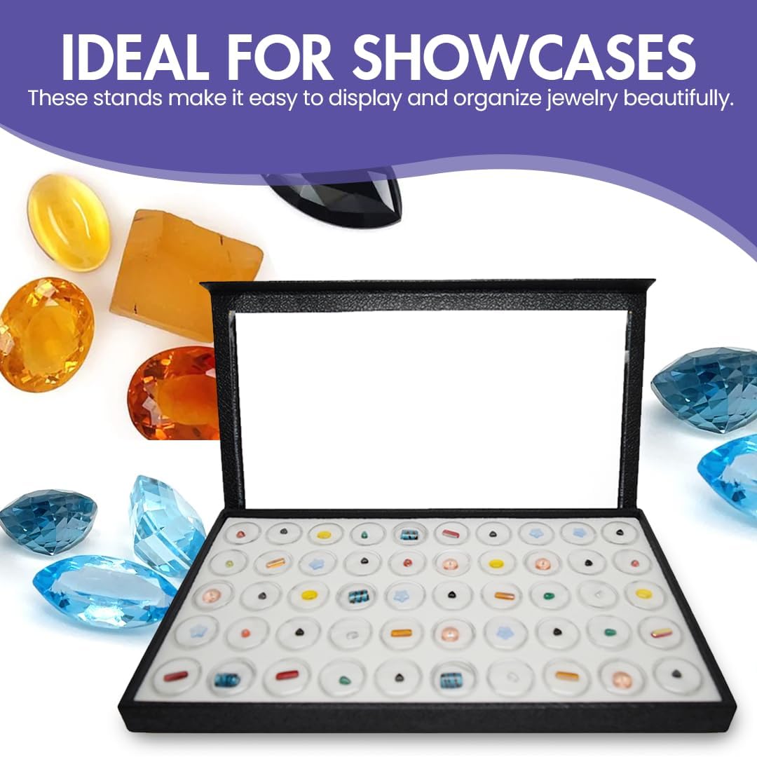 Direct Manufacturer Novel Box Large Jewelry Display Case 14.75x8.25x1.15 + 50 Gems Jars - Magnetic Jewelry Box Detachable Clear Acrylic Lid & White Tray Foam Liner - Rock Storage Box - Display Box for Collectibles Low MOQ