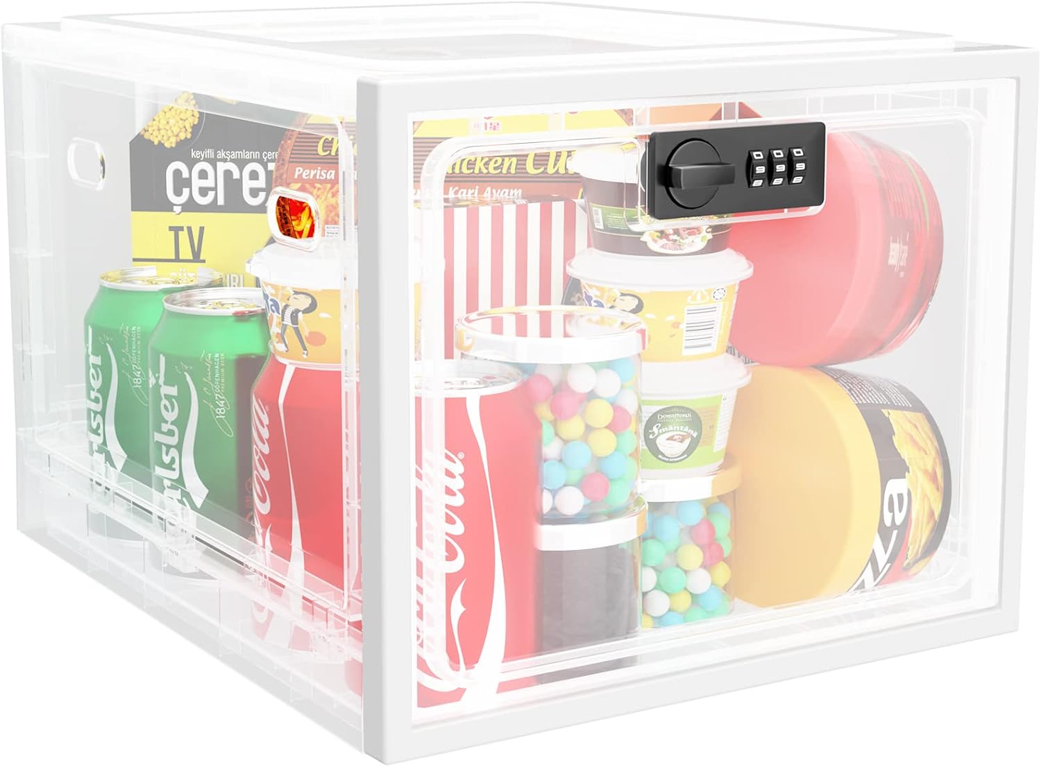 iBune Large Lock Box for Medication, Medicine Lock Box, Lockable Storage Box Medicine Box with Lock Fridge Snack Locker Food Phone Lock Boxes for Personal Items, White