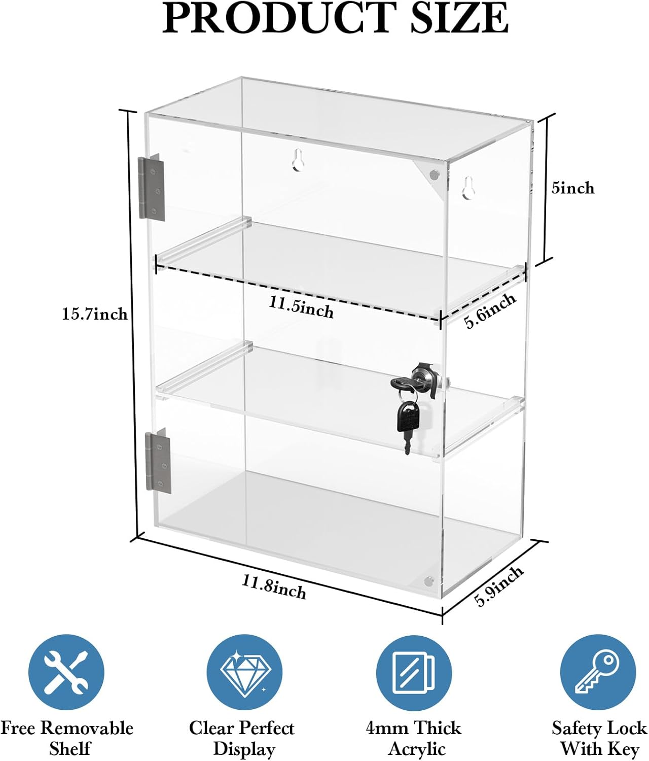 Wholesale OEM ODM Acrylic Display Case with Lock Key Removable 3 Tier Clear Countertop Display Cases with Shelves Locking Showcase Retail Display Cabinet for Collectibles Figures Safe Storage(11.8x5.9x15.7inch) Factory & Supplier