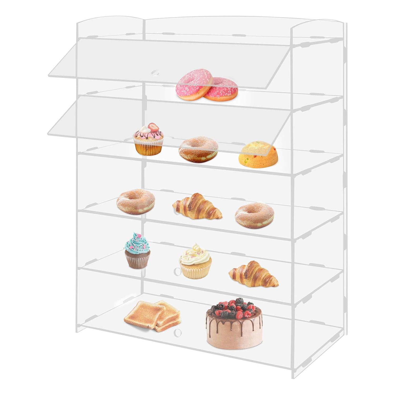 5-Tier Acrylic Display Case Bakery Pastry Clear Display Case Countertop Dessert Retail Shelf Cupcake Cookie Display Cabinet for Home Kitchen Store