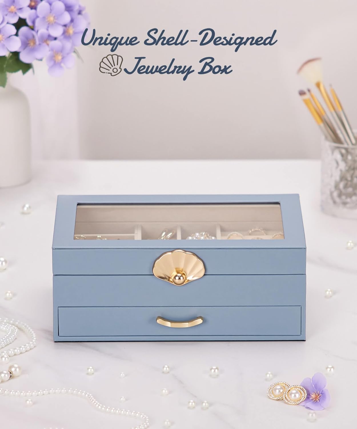 Direct Manufacturer Jewelry Box with 1 Drawers: Display Organizer for Earrings Necklaces - Gift for Girls Women (Grey Blue) Low MOQ