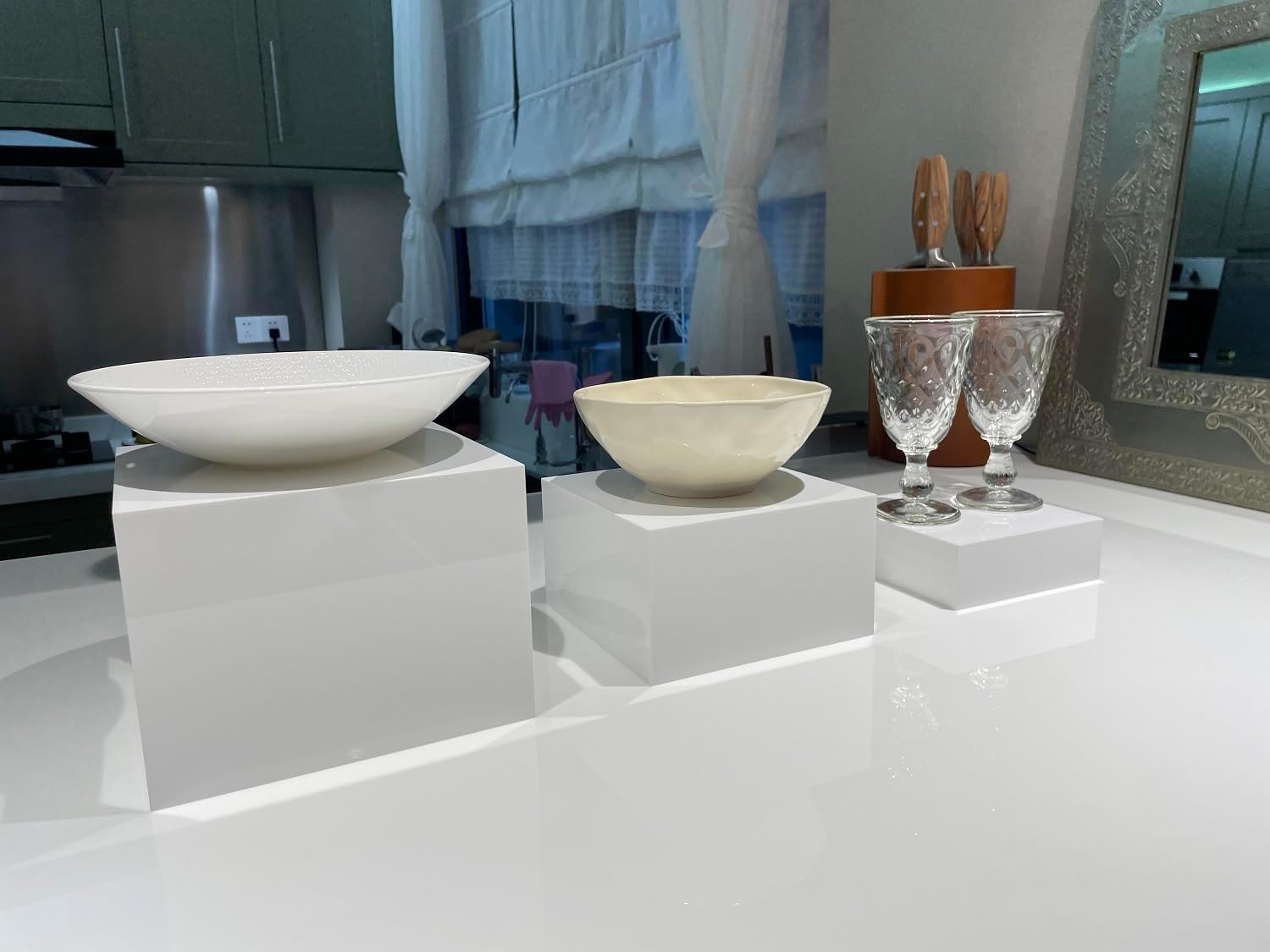 ODM Sets of 3 Acrylic Catering Supplies Display Stand Buffet Risers for Food, Dessert Table Display Set, Retail Counter, Nesting Risers with Hollow Bottoms (White, 1Set) Custom Logo Service