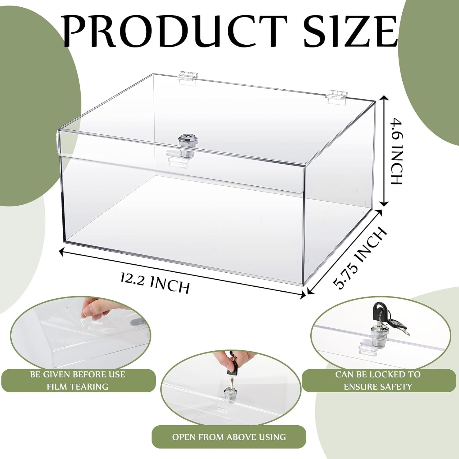Private Label Acrylic Locking Display Case with Keys 12.2" x 5.75" x 4.6" Large Clear Lock Box Display Case Snack Lock Storage Box for Fridge Figures Jewelry Toys Home Storage Custom Mold Development
