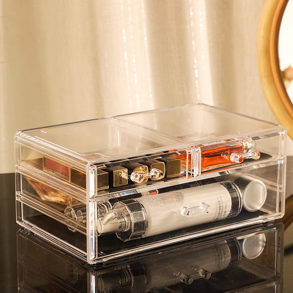 Private Label Cq acrylic Clear Storage Drawers,Stackable Make up Organizers And Storage For Vanity Countertop,Large 3 Drawers Plastic Shelf Organizer Bins for Make up,Medicine,Craft,Pen,Beauty Supplies,Pack of 1 Custom Logo Service