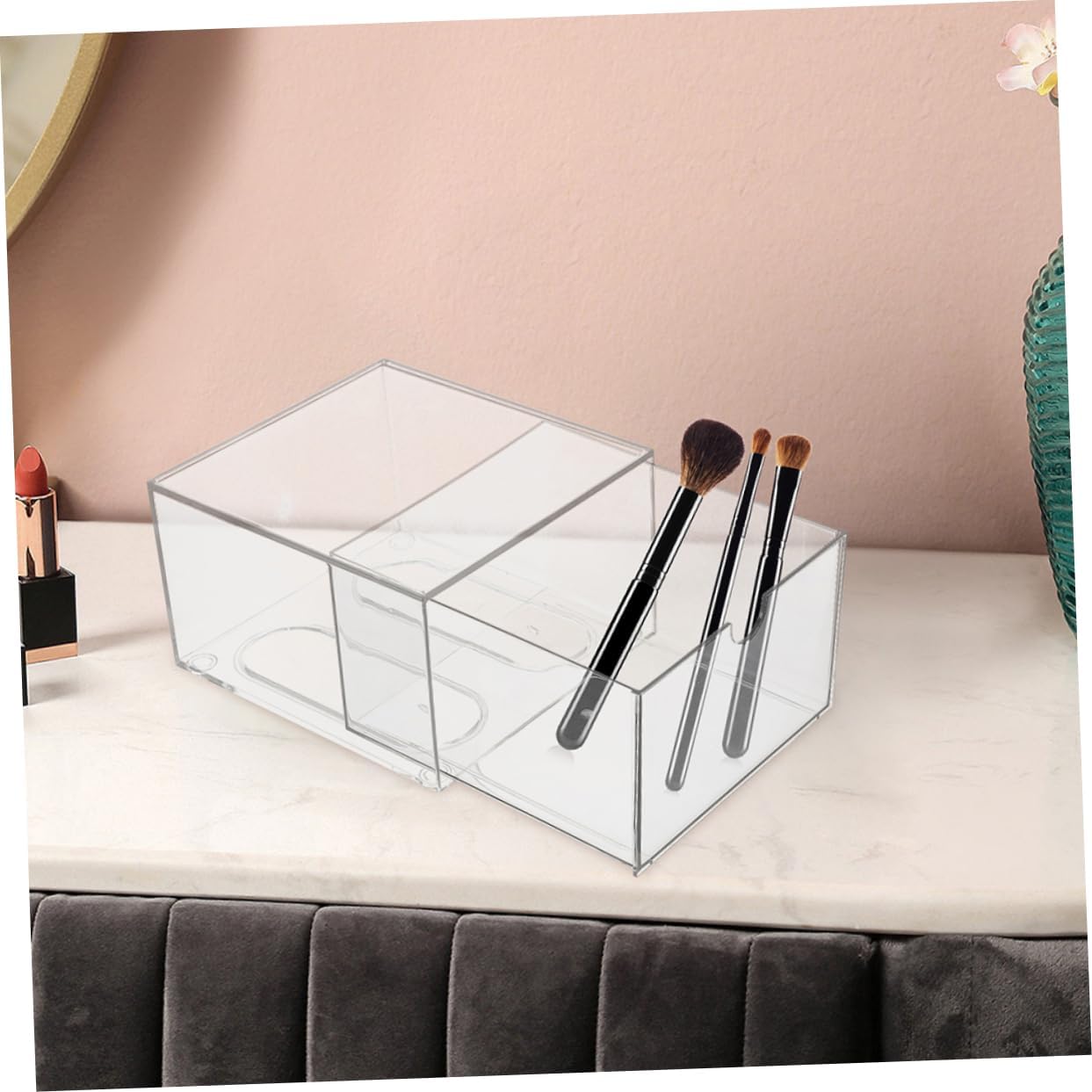 Private Label Stackable Clear Acrylic Makeup Organizer Drawer Transparent Cosmetic Storage Box for Vanity Bathroom Facial Tissue Organizer with Elegant Design Custom Logo Service