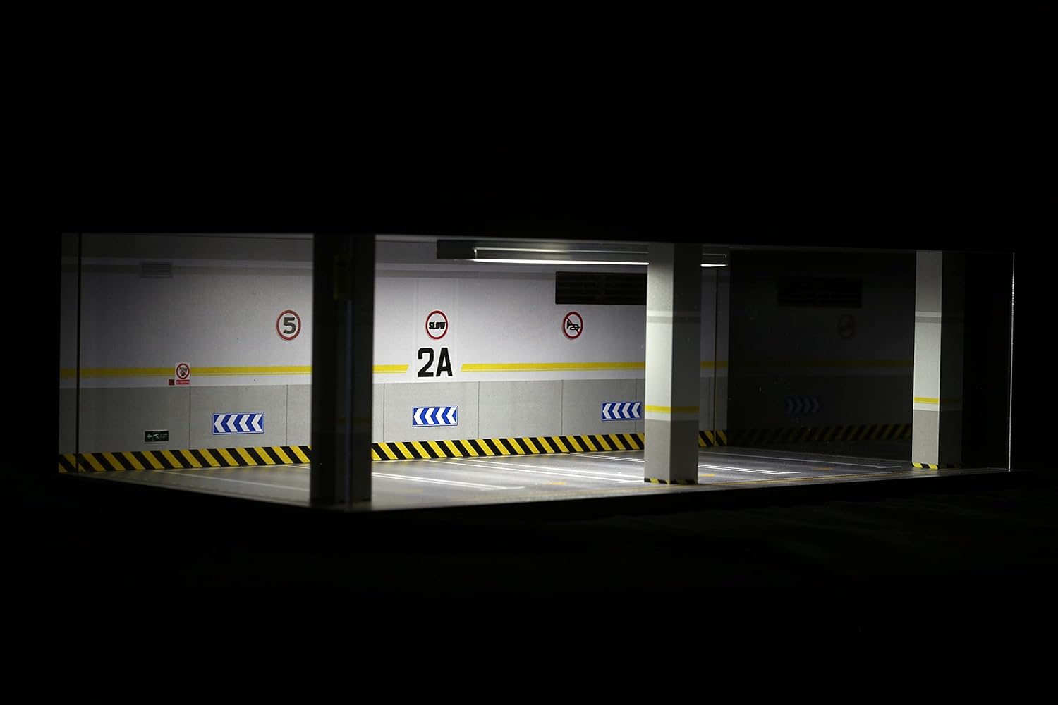Private Label 1/24 Scale Die-cast Car Garage Display Case with Clear Acrylic Cover and LED Lighting for 4 Parking Space (1:24-4 Parking 2A) Ecommerce Ready Product