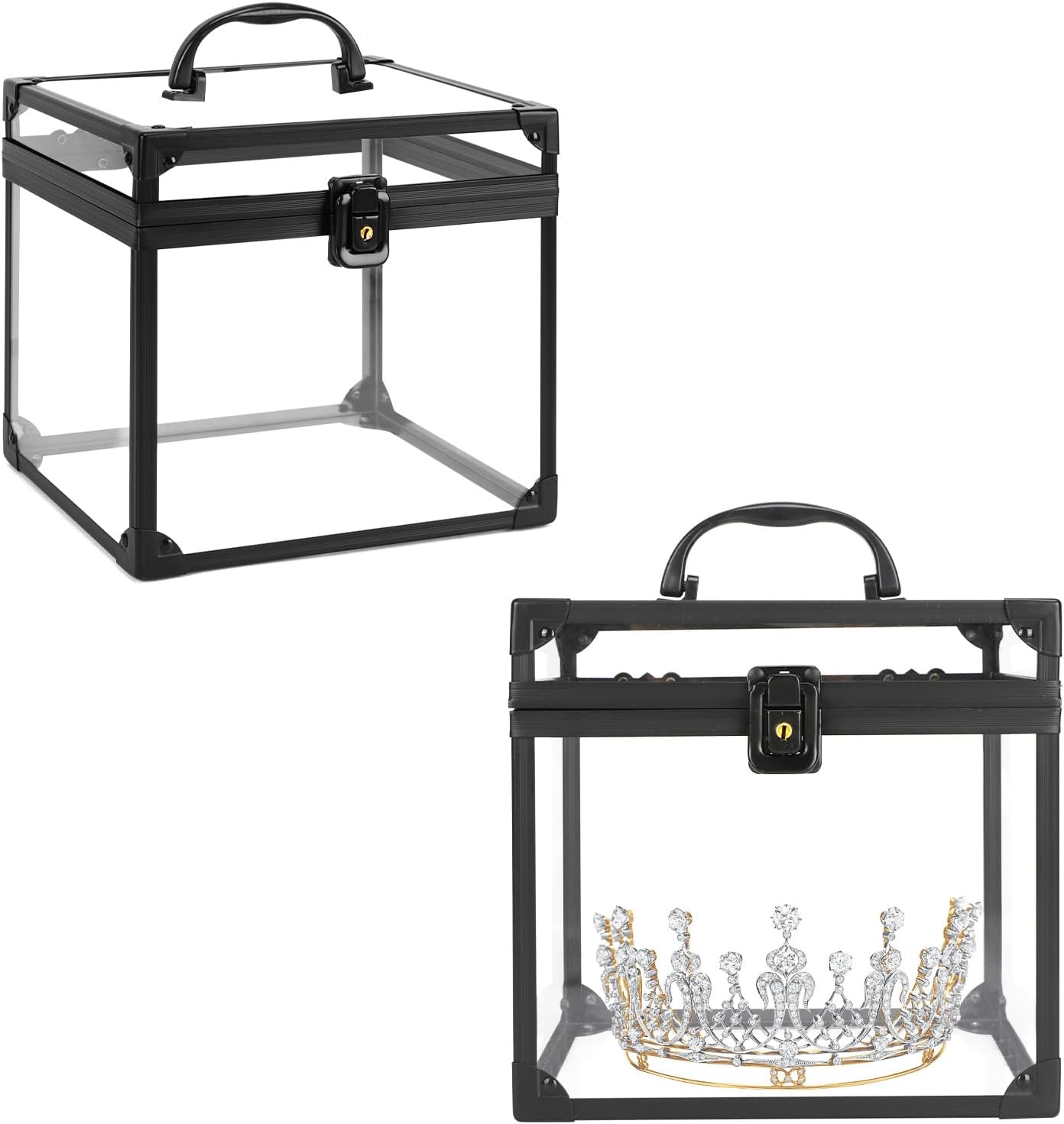 Crown Box, Clear Makeup Case,Cosmetic Organizer, Large Capacity Transparent Acrylic Artists Display Case for Vanity,Bathroom Counter or Dresser