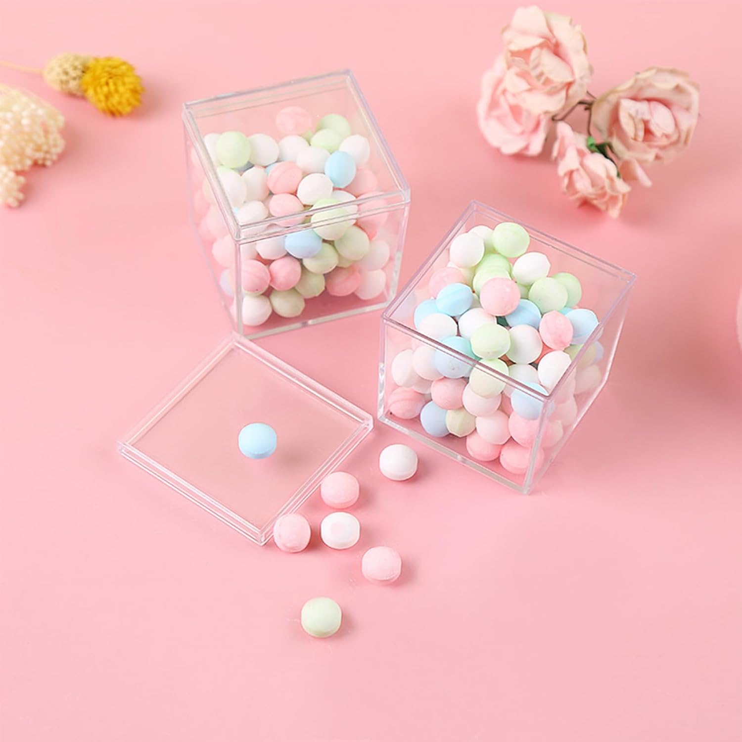 Private Label 4.7/4/3.3/3/2.5 inch Clear Acrylic Box with Lid, Jewelry Display Box, Plastic Square Cube Decorative Storage Boxes for Candy Pill and Tiny Jewelry, Artwork Display Wholesale Manufacturer