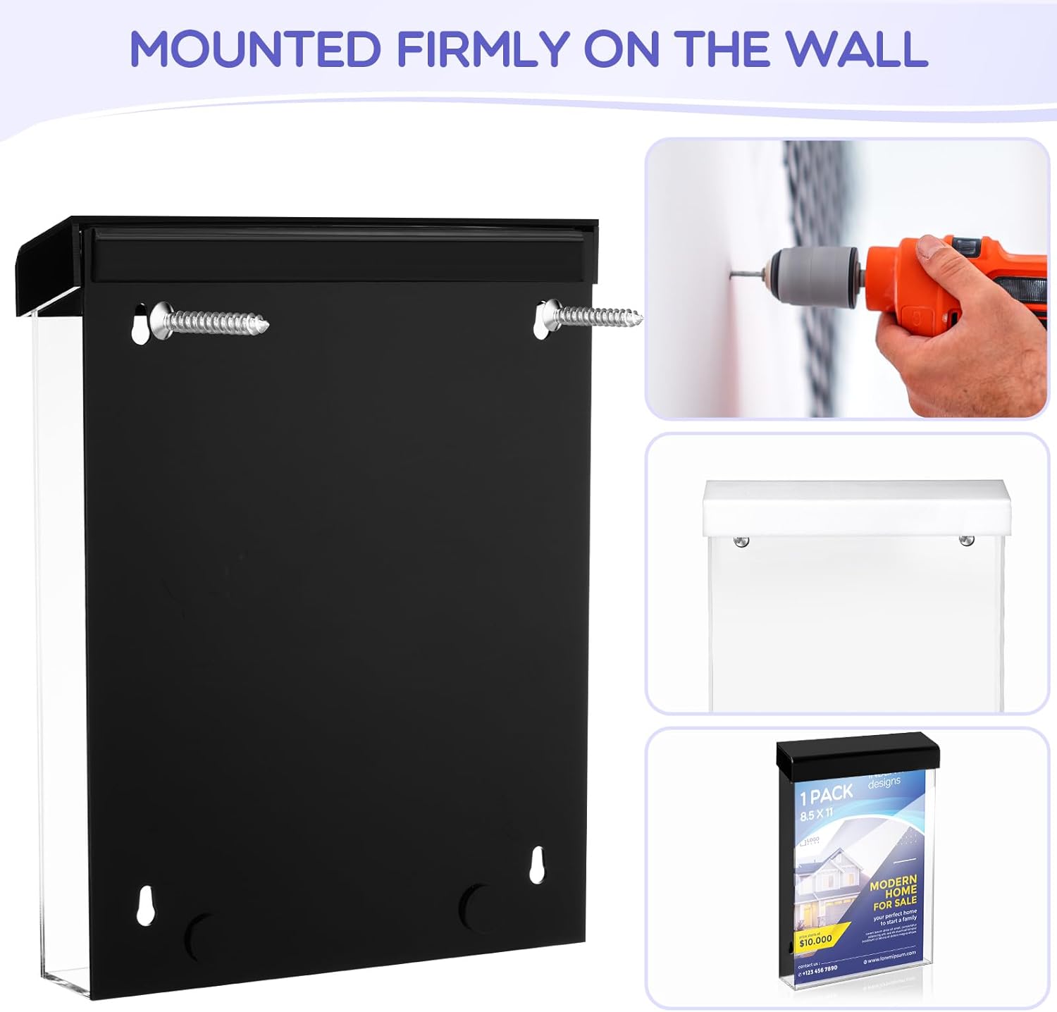 Wholesale Thyle 8.5 x 11 Inch Outdoor Brochure Holder with Lid Acrylic Wall Mount Literature Box Waterproof Clear Heavy Duty with Screws for Flyer Document Pamphlet Display(Black) China Factory Bulk Supply