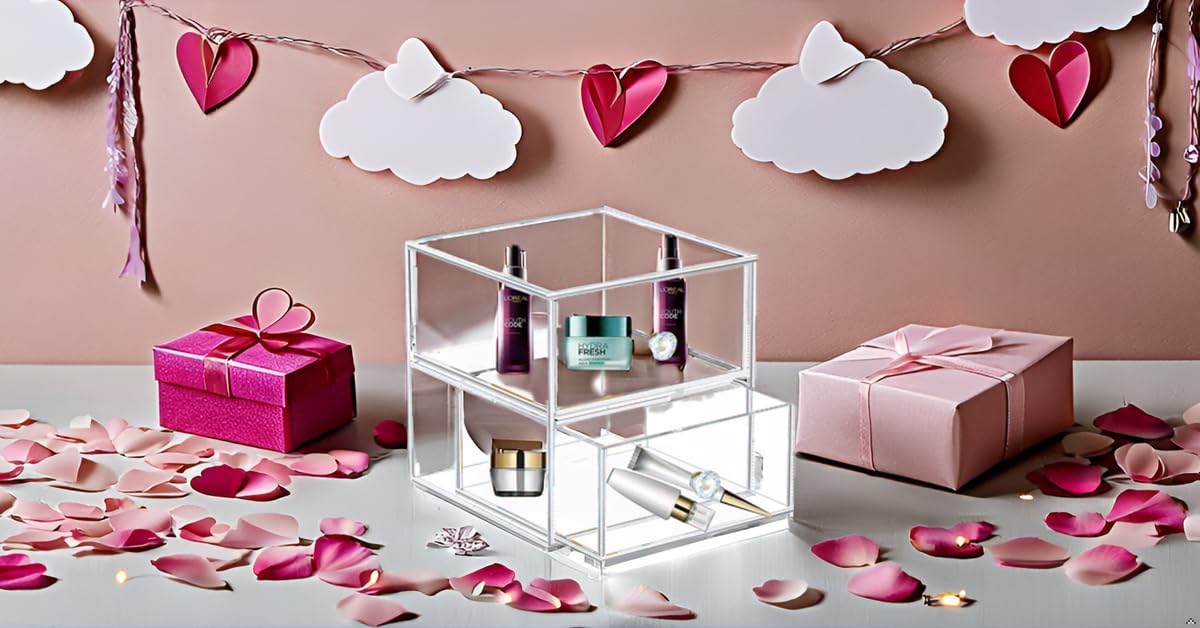 Private Label Acrylic Jewelry Box Clear Jewellery Storage Drawer Transparent Cosmetic Display Stand Holder Home Organizer Tray for Earring Necklace Rings Bracelet Makeup (2 drawer) Custom Logo Service
