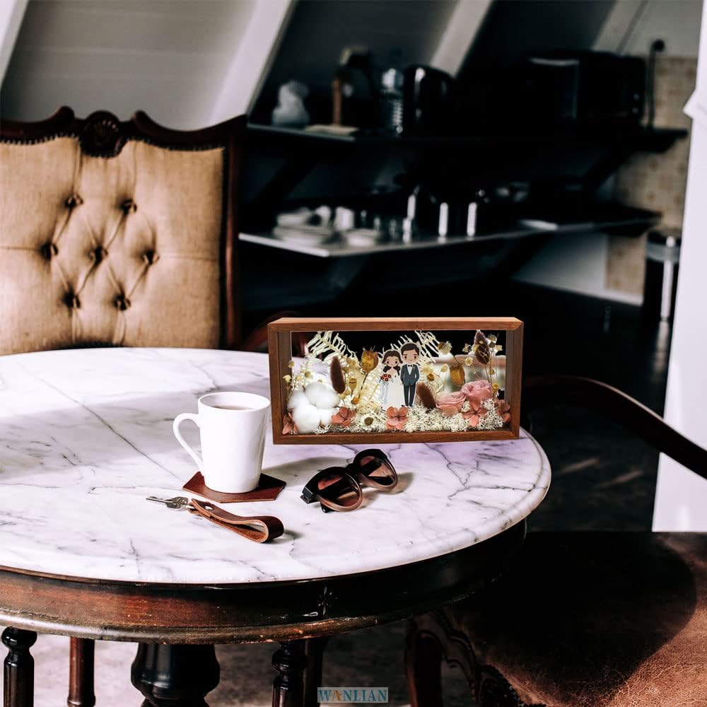 Private Label Shadow Photo Frame,Wooden Double-Sided High-Definition Plexiglass Storage Box, DIY Display Box, Suitable for Dried Flowers, Specimens, Handicrafts, Baby Souvenirs and Photos (Walnut Brown) Wholesale Manufacturer