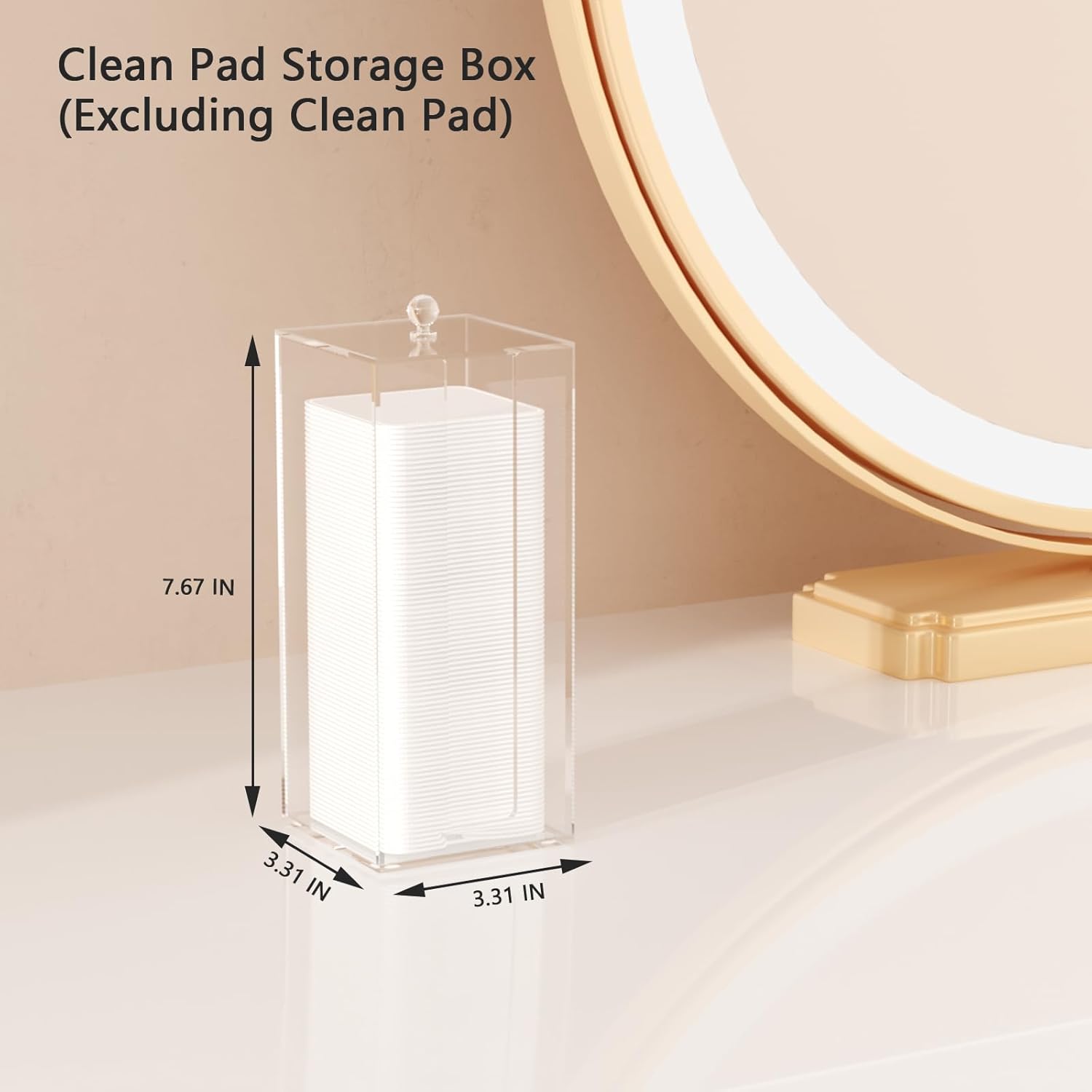 Private Label Acrylic Clean Pad Storage Box for Clean Skin Club, Cotton Pad Dispenser, Square Rounds Cotton Pad Holder (Pad Not Included) - Vertical with Lid Custom Logo Service