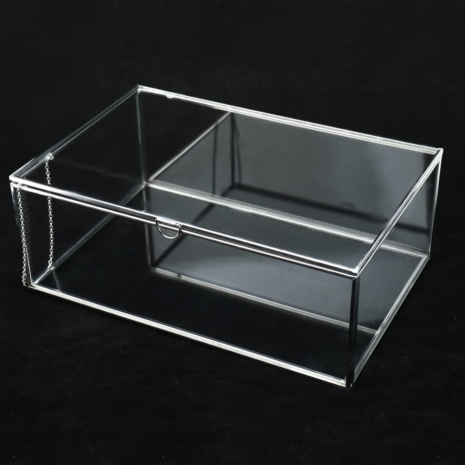 ODM HighFree Vintage Glass Box with Lid - Clear Jewelry Glass Display Box Keepsake Box - Home Decor Decorative Box for Trinket Rings Bracelet (Silver, Large) Custom Mold Development