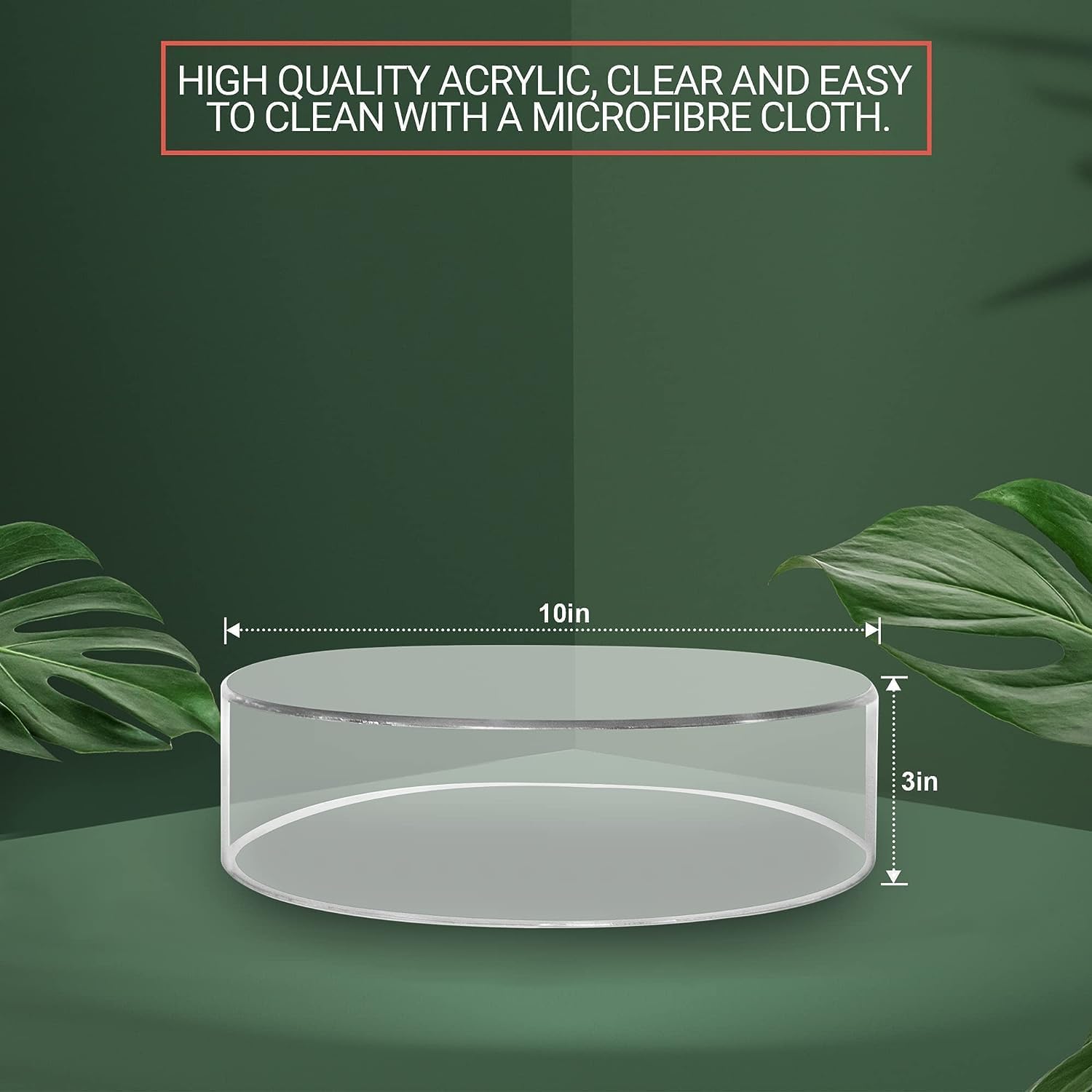 Private Label Acrylic Riser Stand - 3" H x 10" D Round Cylinder Shape, Display Stands for Cake, Figurines, Jewelry, and Crafts. Tabletop Acrylic Stand for Art and Décor, Centerpieces, and More OEM Wholesale Manufacturer
