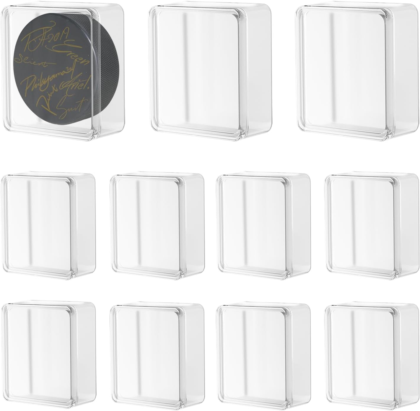 Hockey Puck Display Cases, Acrylic Cube Square Hockey Puck Display Cases - Fits Official Size Hockey Puck (12 PCS)