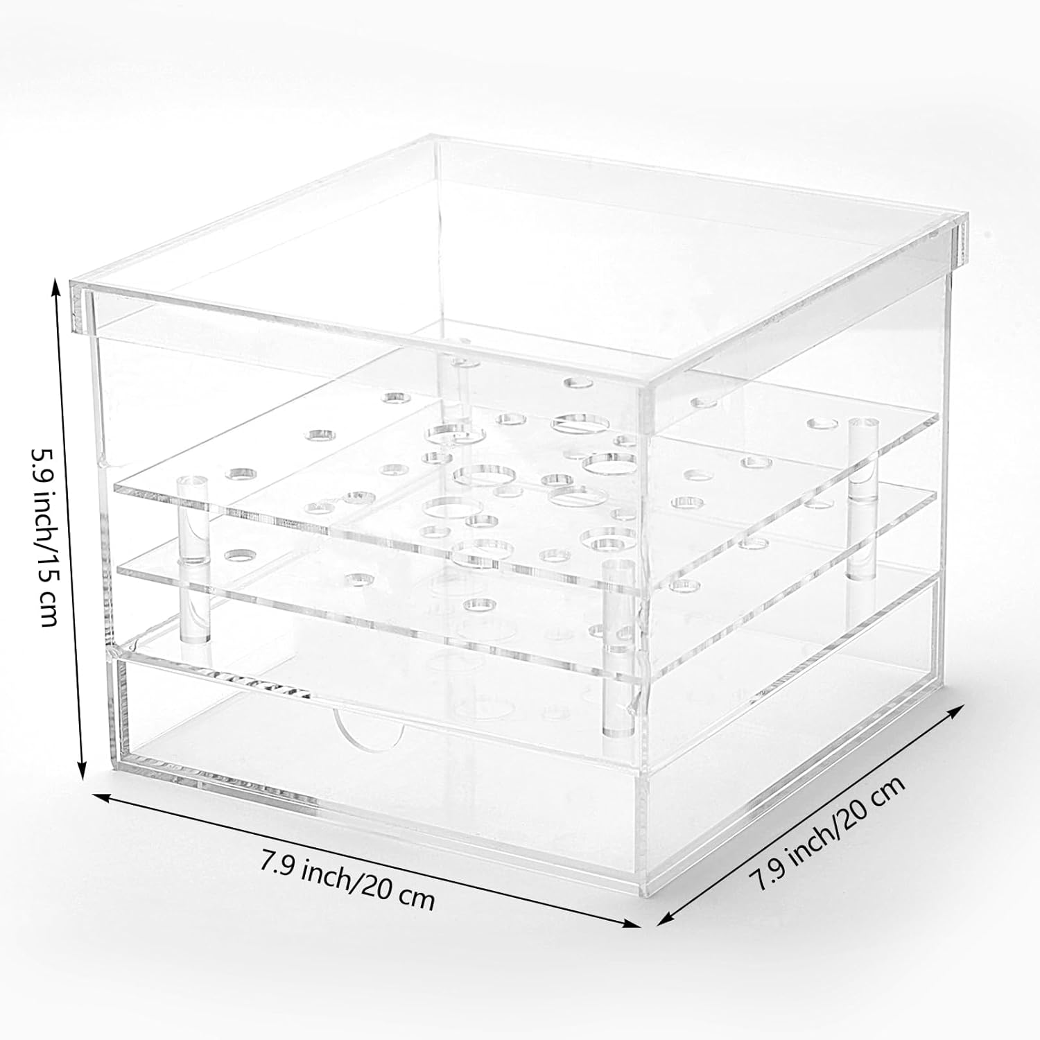 Private Label Choowin Clear Acrylic Flower Box with Drawer - Decorative Keepsake Box - 16 Hole Flower Vase - 7.9x7.9x5.9 inch Wholesale Manufacturer