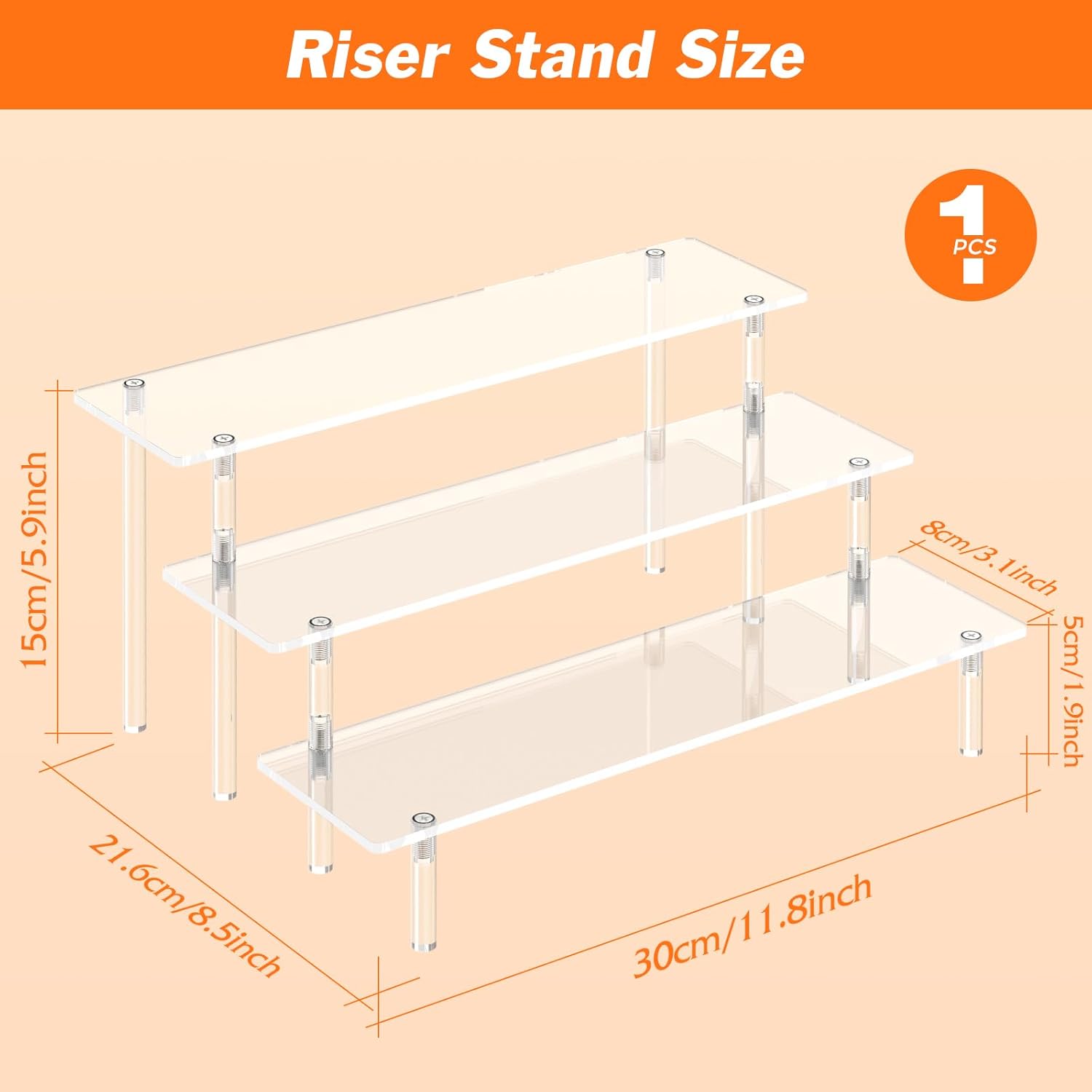 Private Label 3 Tier Acrylic Display Risers, Large Perfume Organizer Stand, Clear Cupcake Stand Holder, Display Shelves for Figurines, Dessert Shelf for Party, Risers Display Stand for Decoration (1 Pack) Custom Logo Service