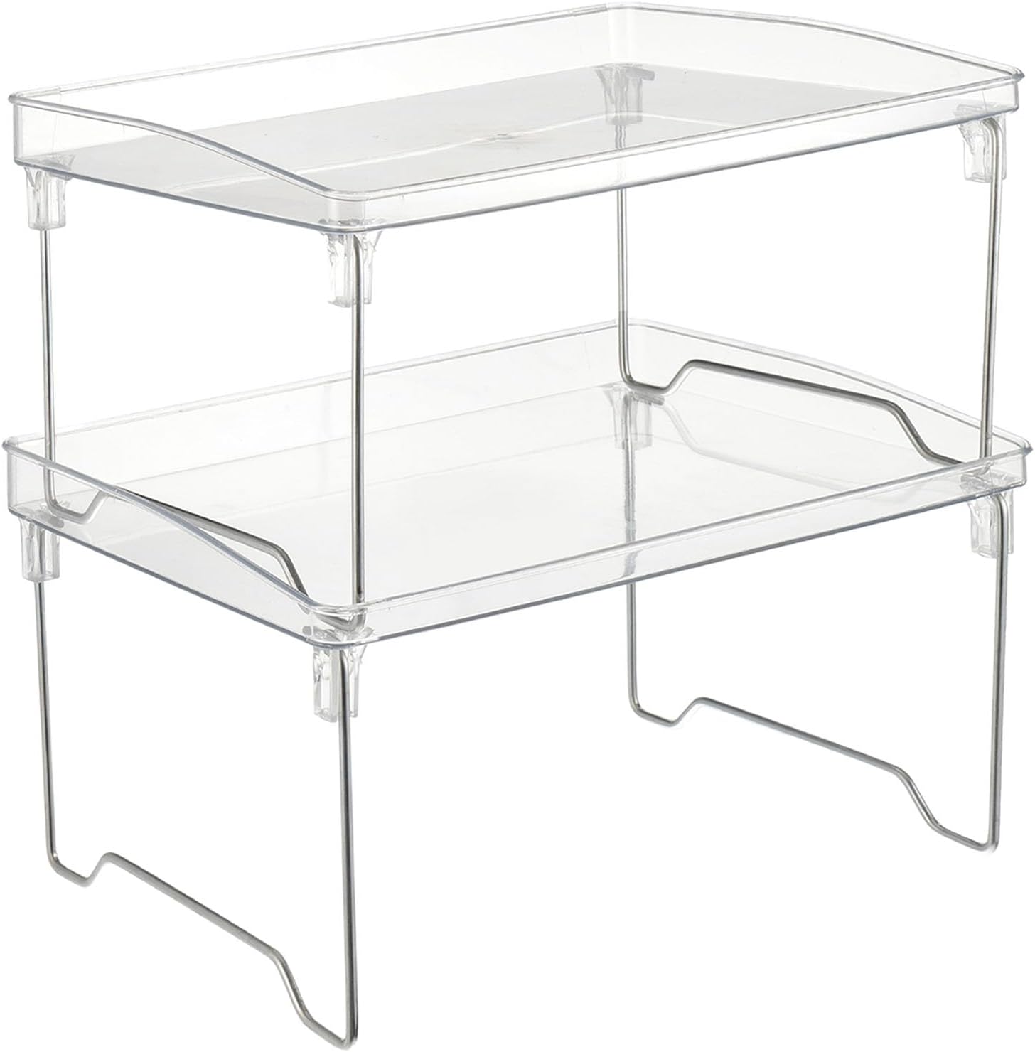 Rainmae 2 Pcs Spice Rack Organizer, Cabinet Organizer Shelf，Stackable Kitchen Counter Shelves, Countertop Organizers, Clear Plastic Storage Shelves Rack for Makeup Bathroom Desk Pantry Organization