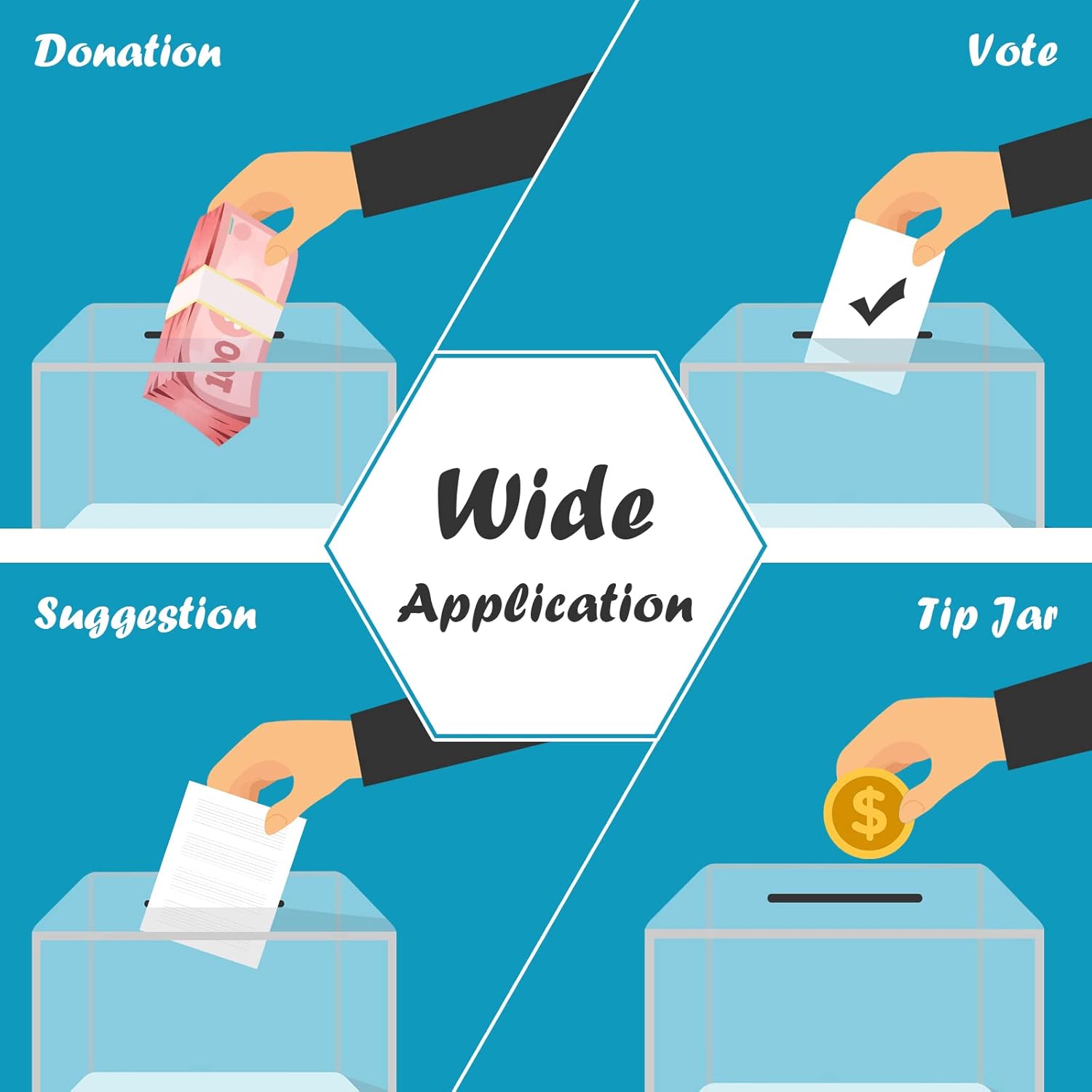 Private Label KYODOLED Clear Donation Box for Fundraising with Lock & Sign Holder, Multi-Use Voting and Raffle Box, Tip Jar, Secure Storage, Size 6.2'' x 4.6'' x 4.0'' Custom Mold Development