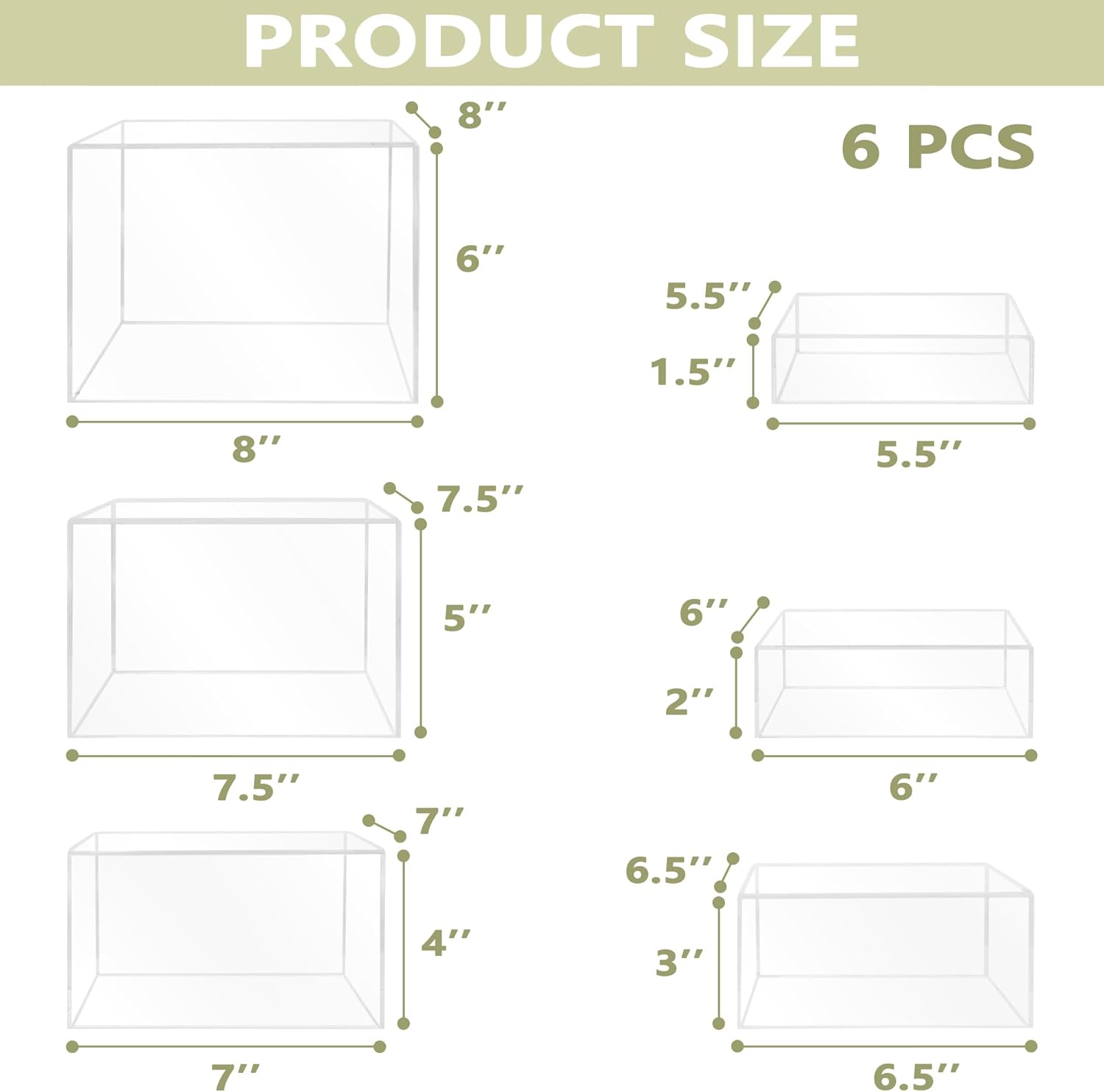 ODM 6Pcs Buffet Risers, Food Risers for Buffet, Acrylic Boxes for Display Cube Riser Display Cases Acrylic Square Cube Display Base, Clear Custom Logo Service