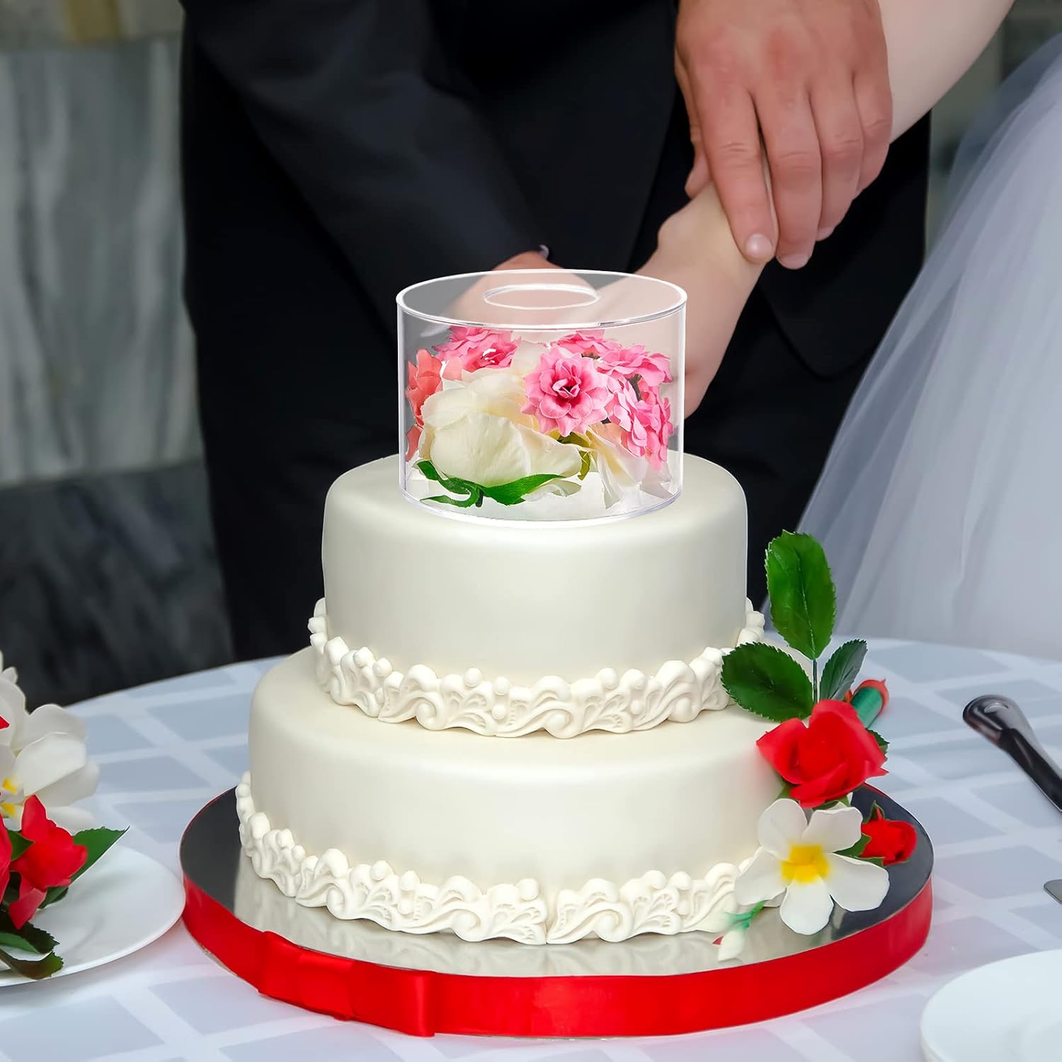 Private Label Sintuff 3 Pcs Acrylic Cake Stand with LED Lights 6'', 8'', 10'' Clear Fillable Cake Riser Round 3 Tier Case Cylinder Box for Wedding Birthday Holiday Party Food Display, 3 Sizes Ecommerce Ready Product