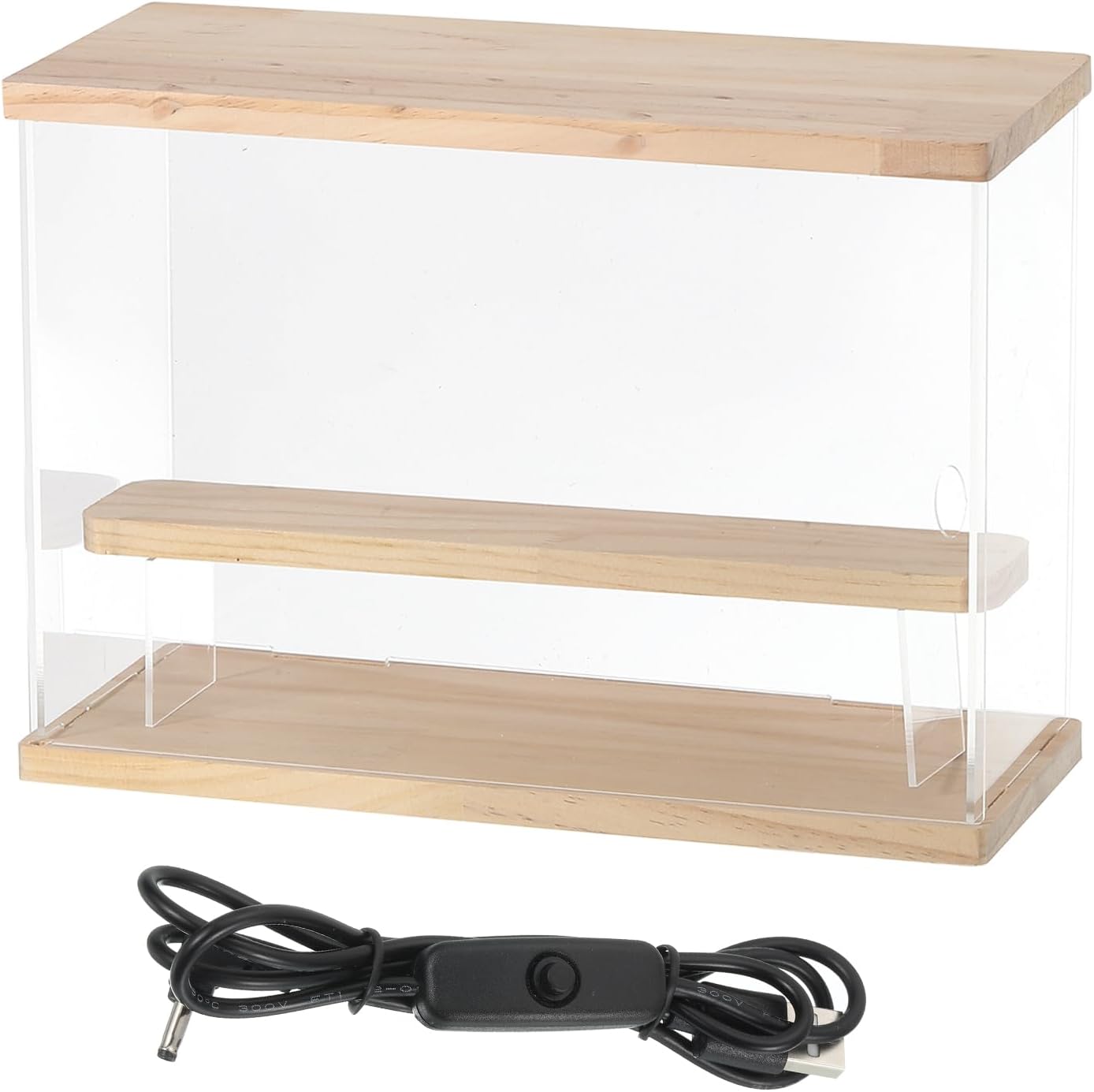 MECCANIXITY Clear Display Case, 2 Layer Acrylic Figure Display Case Clear Display Boxes for Collectibles, Figures Model Toys Home Storage(with Square LED Light, 13x5x9 Inch Wood Base)