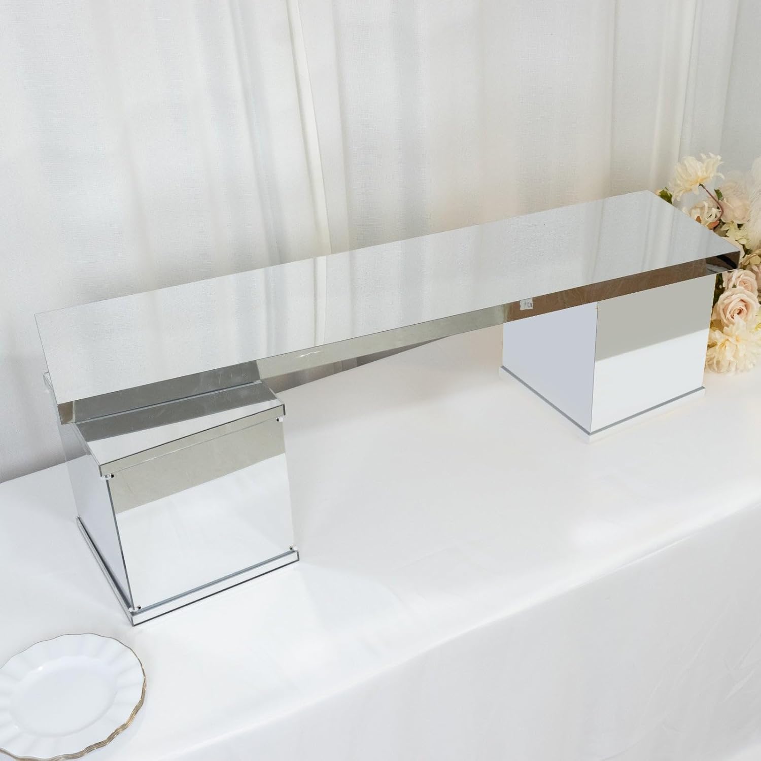 Efavormart Silver Plexiglass Connector Plate for Rectangular Pillar Pedestal Stands, 4mm Thick Mirror Finish Acrylic Table Top Bridge with Protective Film 46"x12"