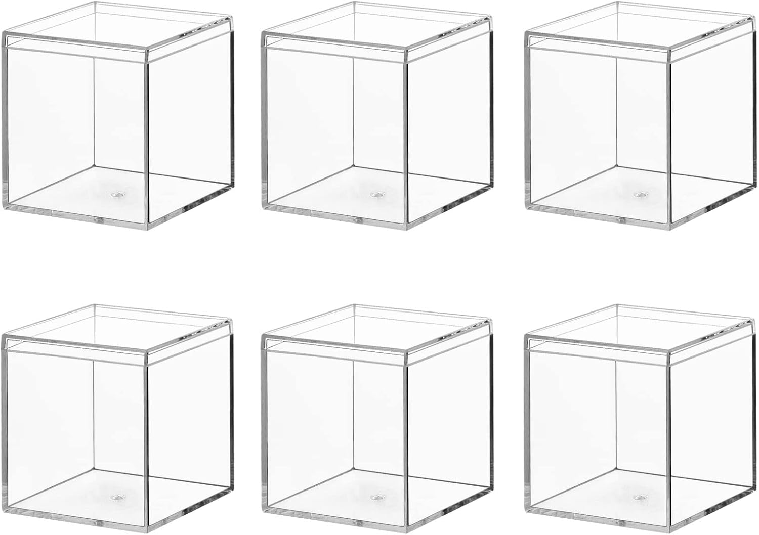 6 Packs Clear Acrylic Plastic Box, Acrylic Boxes with Lids, Small Square Plastic Containers 2.1''×2.1''×2.2'', Plastic Square Boxes for Candy, Pill and Jewelry