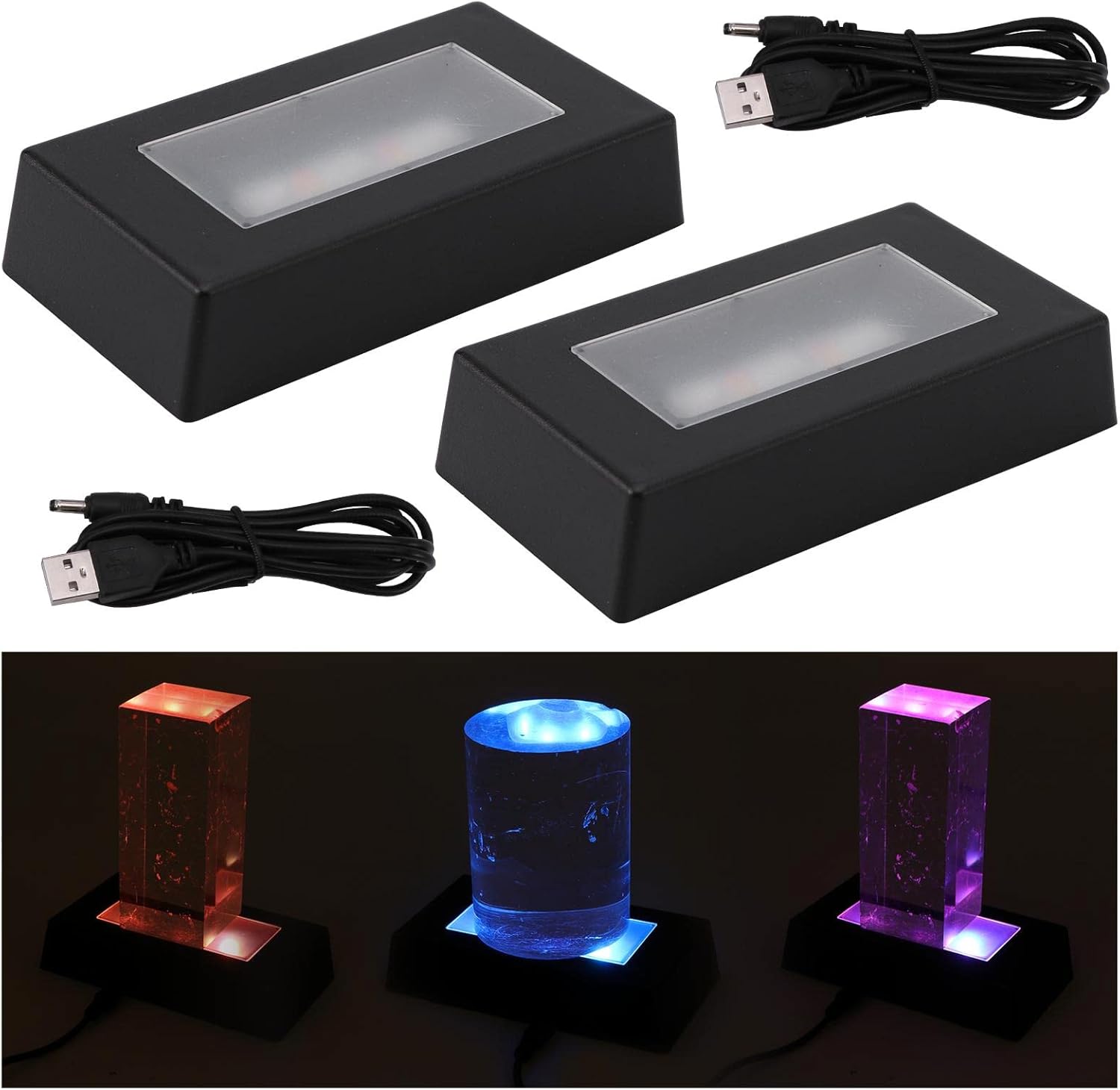 Private Label 2 Pack LED Light Stand Base Rectangle Display Pedestal Lighted Box for Acrylic 3D Crystal Glass Artwork,Holiday Party Decoration(black) Ecommerce Ready Product