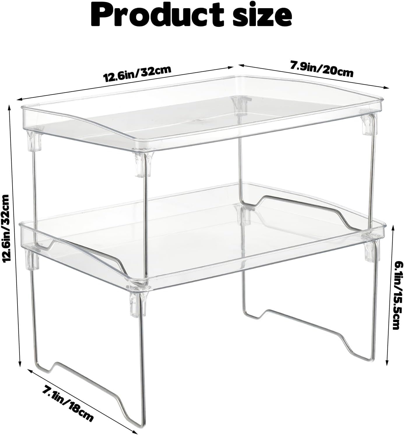 Private Label Rainmae 2 Pcs Spice Rack Organizer, Cabinet Organizer Shelf，Stackable Kitchen Counter Shelves, Countertop Organizers, Clear Plastic Storage Shelves Rack for Makeup Bathroom Desk Pantry Organization Dropshipping Friendly