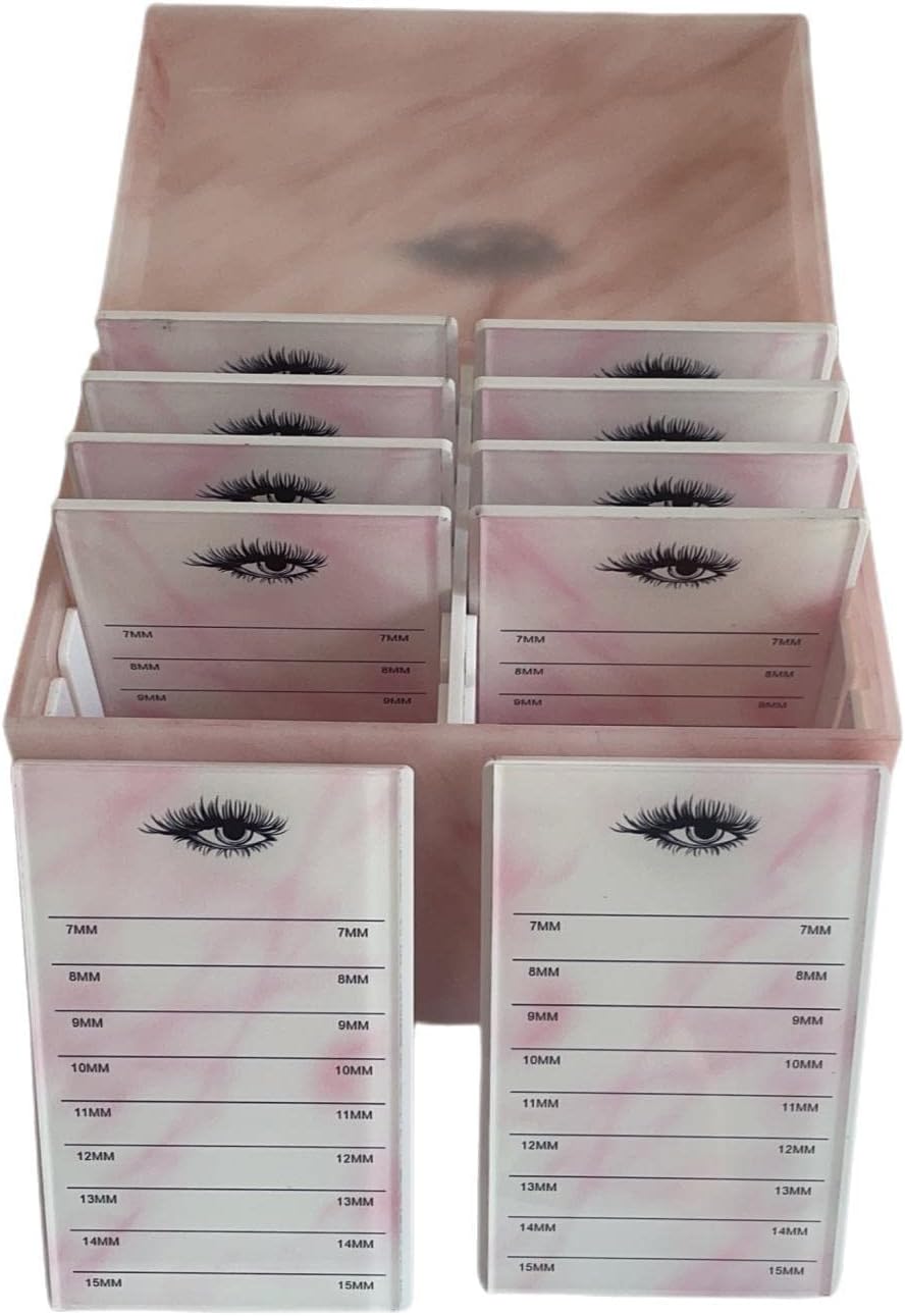 Private Label 10 Layers Acrylic Eyelash Storage Box,Eyelash Holder Extension Tool,Makeup Organizer False Eyelashes Glue Pallet Holder, Grafting Eye lashes Close-Packed Display with 10 Pallets (Pink Marble) Custom Logo Service