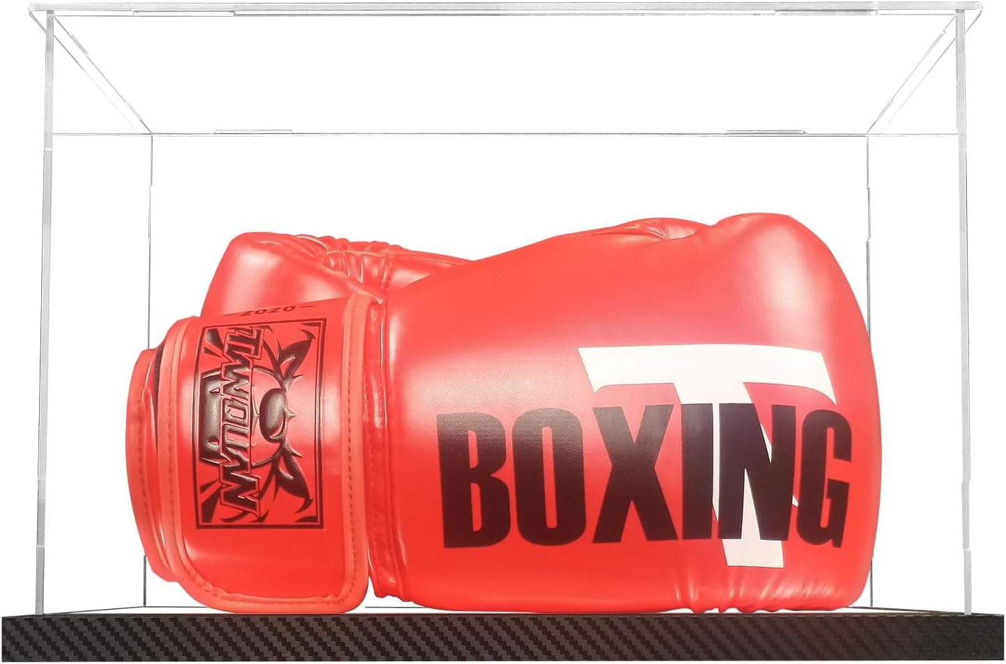 Wholesale OEM ODM Clear Boxing Glove Display Case Acrylic Display case for Full Size Boxing Glove Boxing Glove Storage Box Dustproof UV Protection Cabinet with Carbon Fiber Skin Base and Removable Mirror Base Factory & Supplier