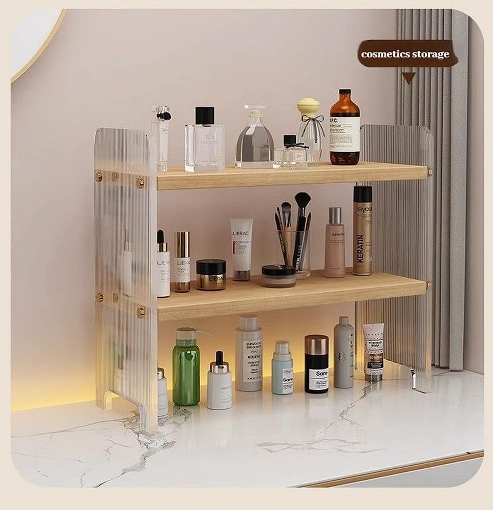 Private Label FOTN 2-tier Kitchen countertop spice rack Cup shelf organizer, household Cupboard Cabinet coffee cup mug cup storage rack, simplev desktop acrylic and wood small bookshelf bookcase (2-tier) Dropshipping Friendly