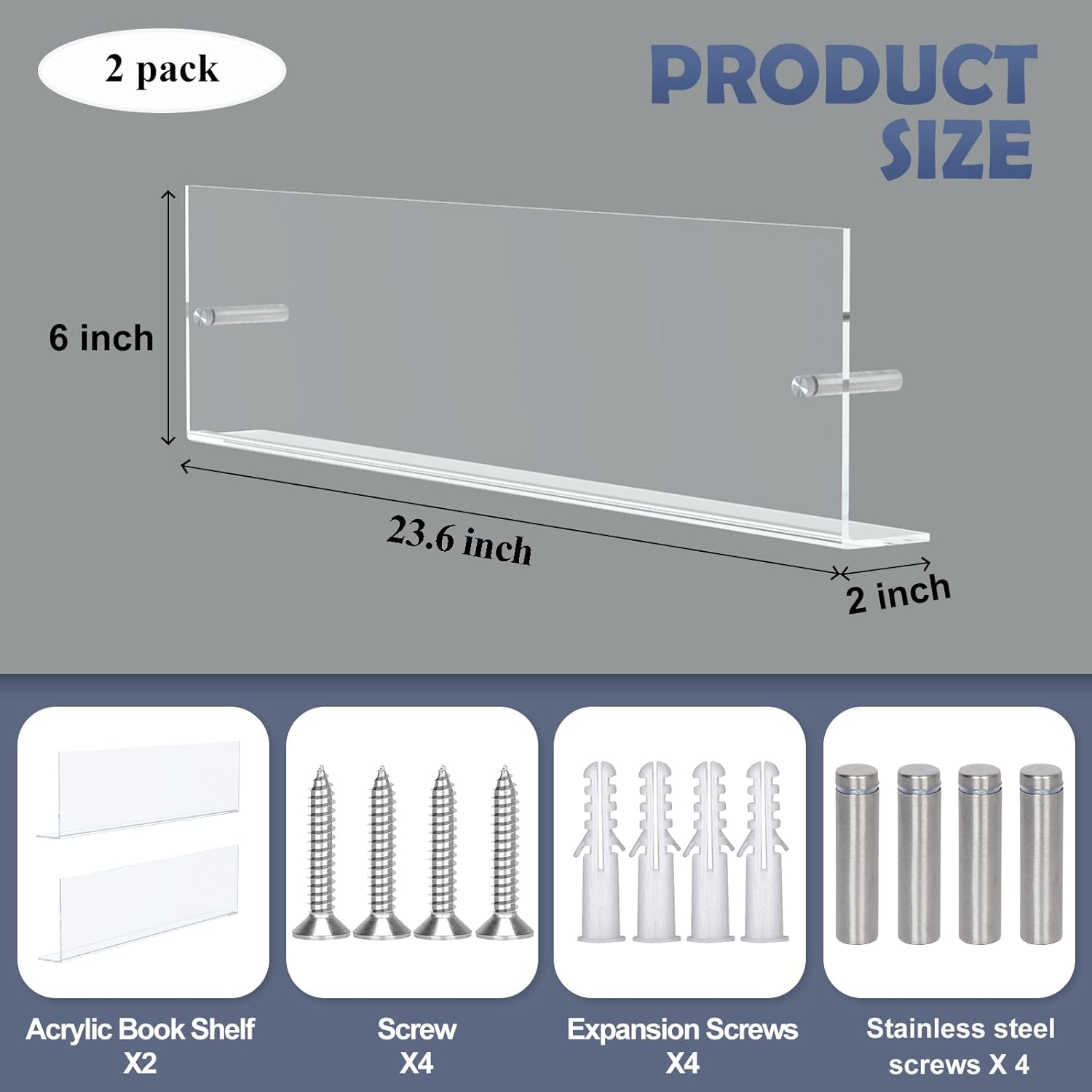 Wholesale DuvinDD 2 Pack Acrylic Magazine Holder Rack Brochure Holder Wall Mount 24 inch Clear Hanging Magazine Rack Floating Bookshelf for Literature Pamphlet Organizer for Room Office, with Mounting Kit China Factory Bulk Supply