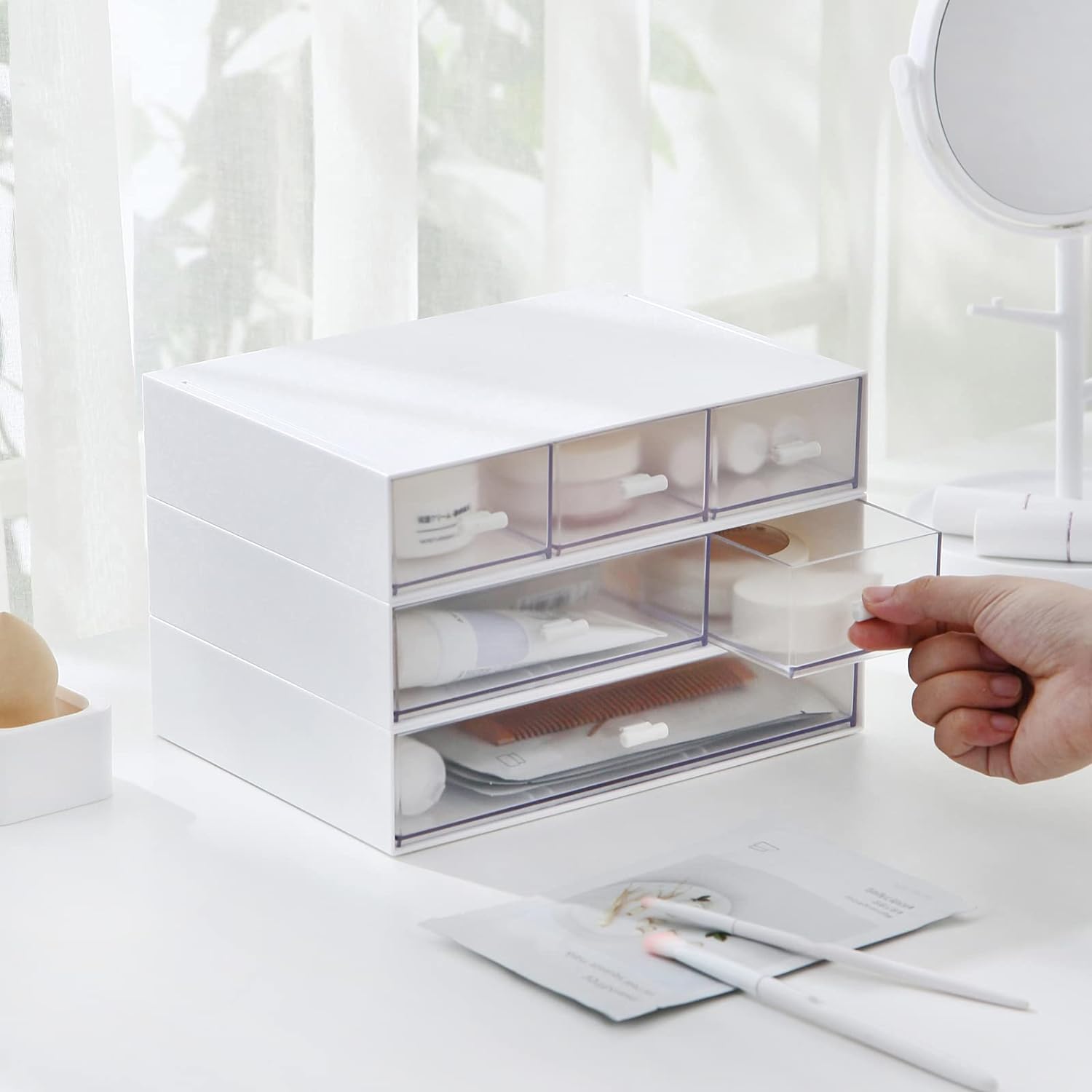 Private Label Desk Organizer with 6 Drawers, Makeup Organizer, Plastic Cosmetic Organizer, Bathroom Organization Boxes, Desktop Storage Box(White) Custom Logo Service