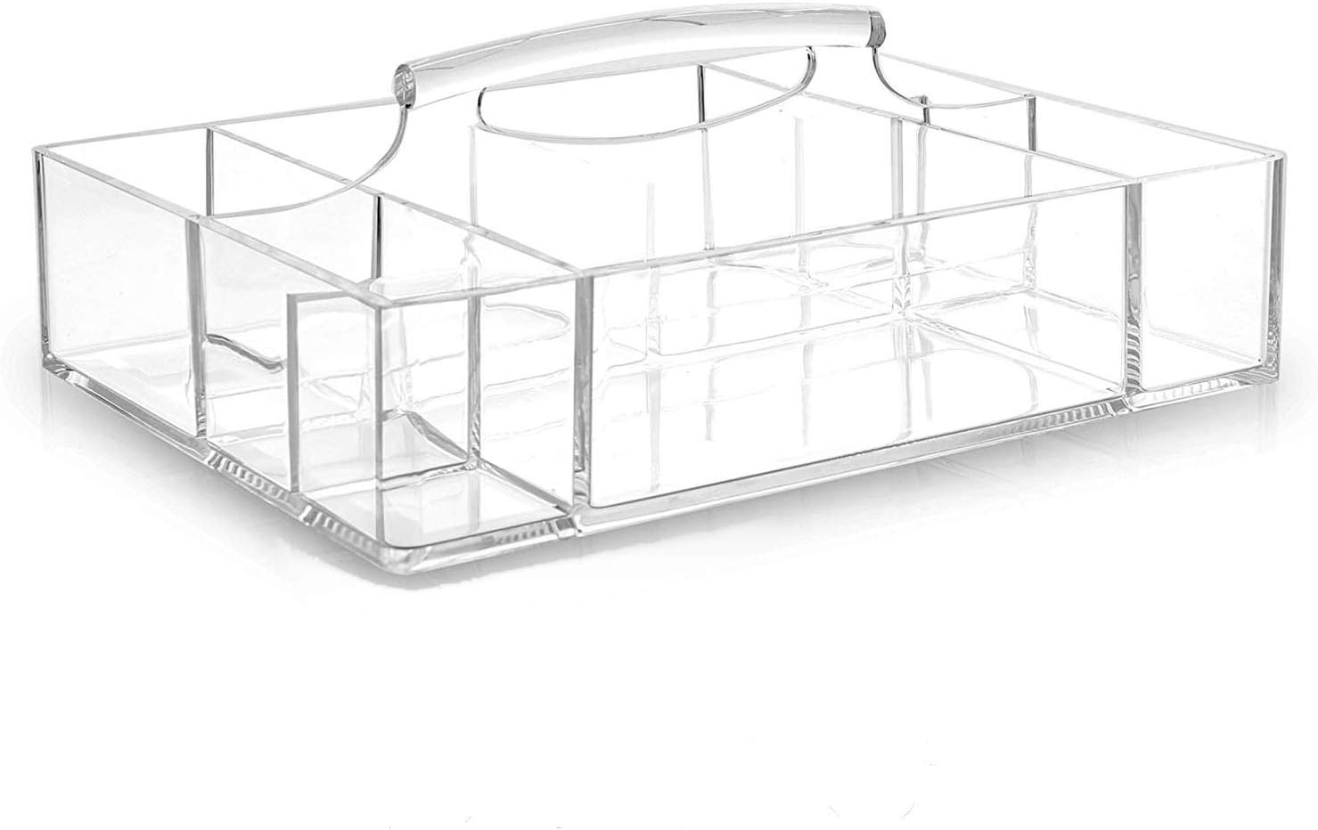 BINO 'The Glamour Caddy' 9 Compartment Acrylic Makeup and Jewelry Organizer with Carrying Handle, Clear and Transparent Cosmetic Beauty Vanity Holder Storage