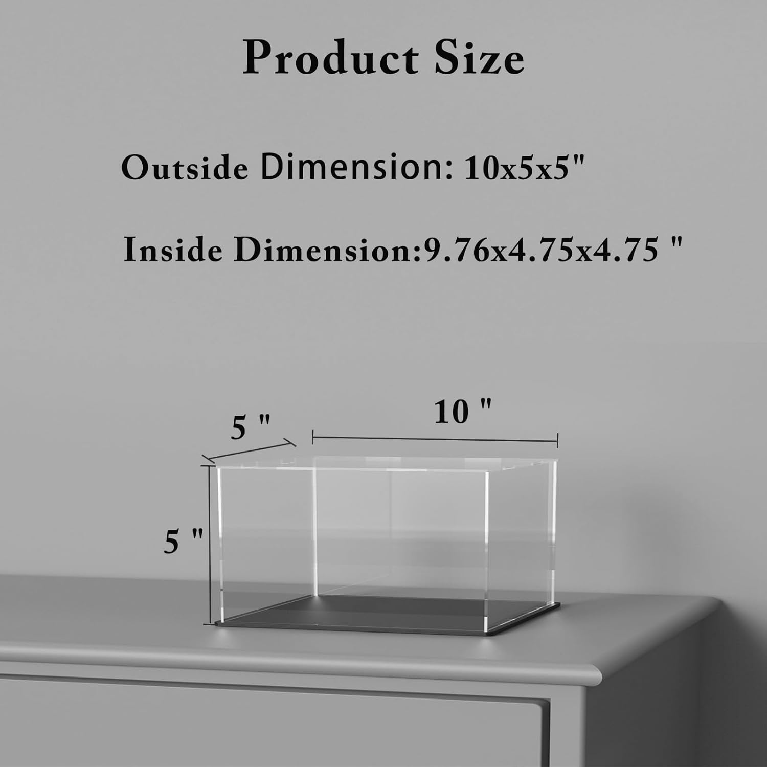 Wholesale OEM ODM Acrylic Box with Matte Black Base, Simple Self-Assembly Clear Acrylic Display Case, Cube Dustproof Showcase with Lid for Collectibles, Toys and Jewelry (10x5x5 inch) Factory & Supplier