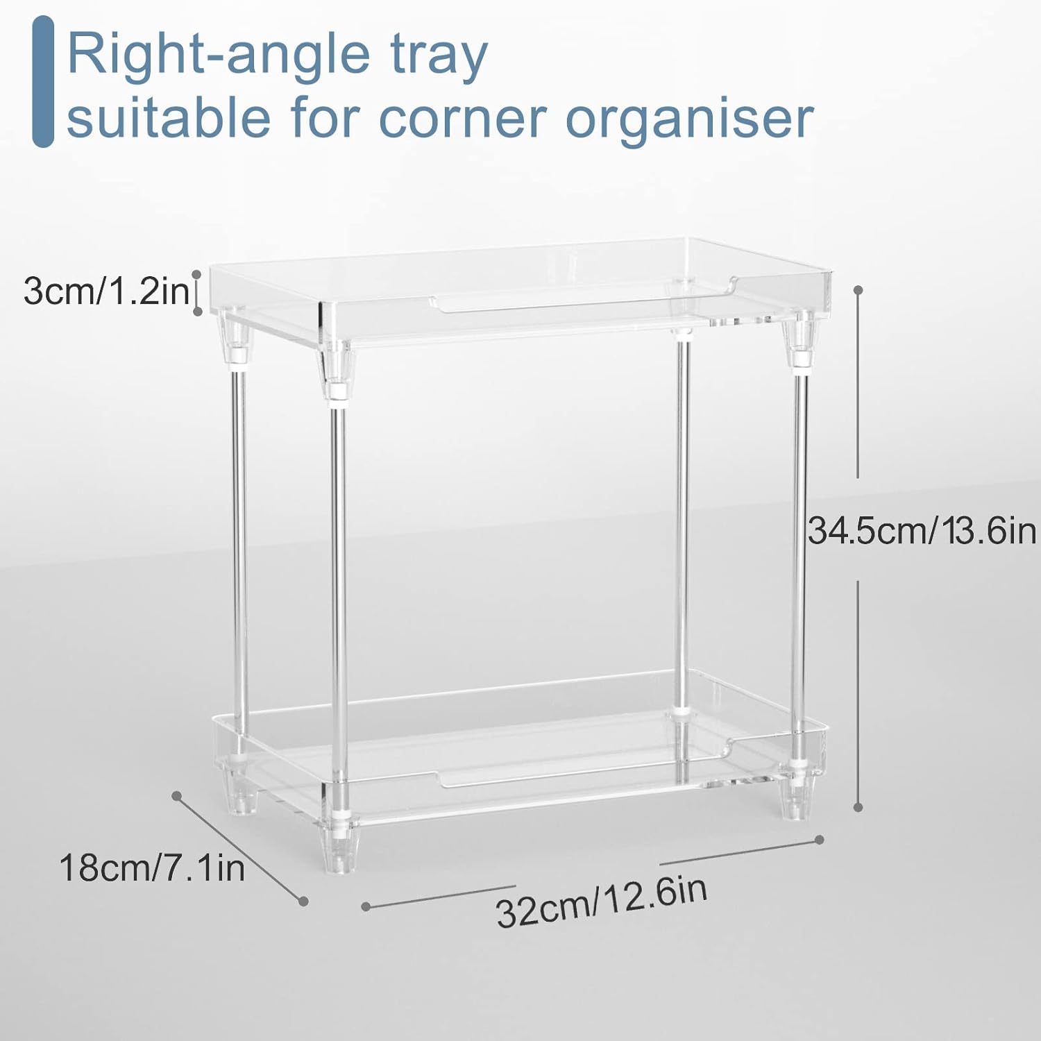 Private Label Bathroom Organizer Countertop for Makeup Cosmetic Perfume Skincare Bathroom Supplies and More, Multi-Functional Acrylic 2-Tier Vanity Tray Corner Shelf in Dresser and More Factory Direct Price