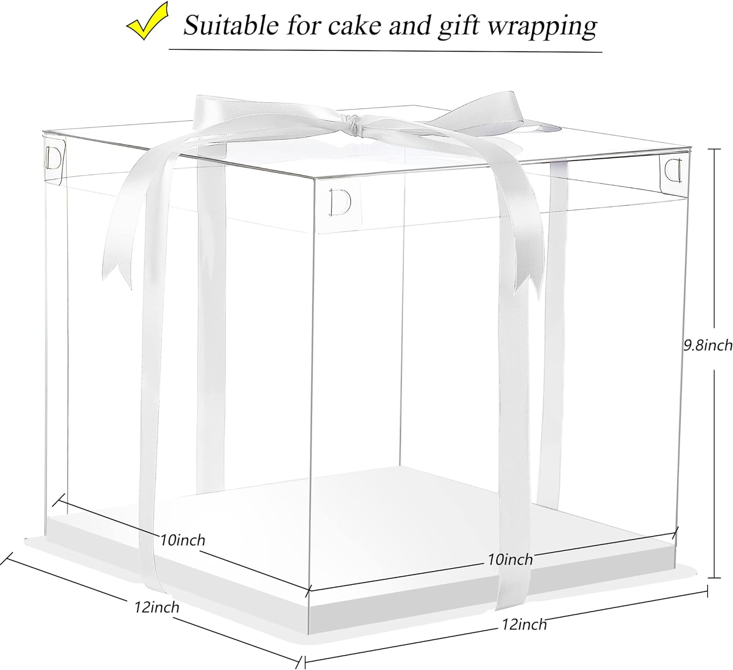 Wholesale OEM ODM XININSUN 6Pcs Tall Cake Boxes Clear cake Box with Ribbon, 12x12x 10inch,Ideal for Large 10" and 12" Inch Tall Layer Tiered Cakes and Clear Gift Boxes for Wedding Party and Gift Display - White Factory & Supplier