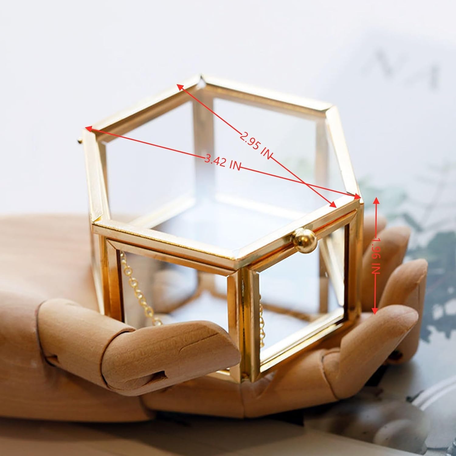 ODM Vintage Glass Jewelry Box - Hexagon Gold Glass Keepsake Box for Storage Ring Earring Trinket, Jewelry Organizer and Decorative Gift for Women and Girls Custom Mold Development